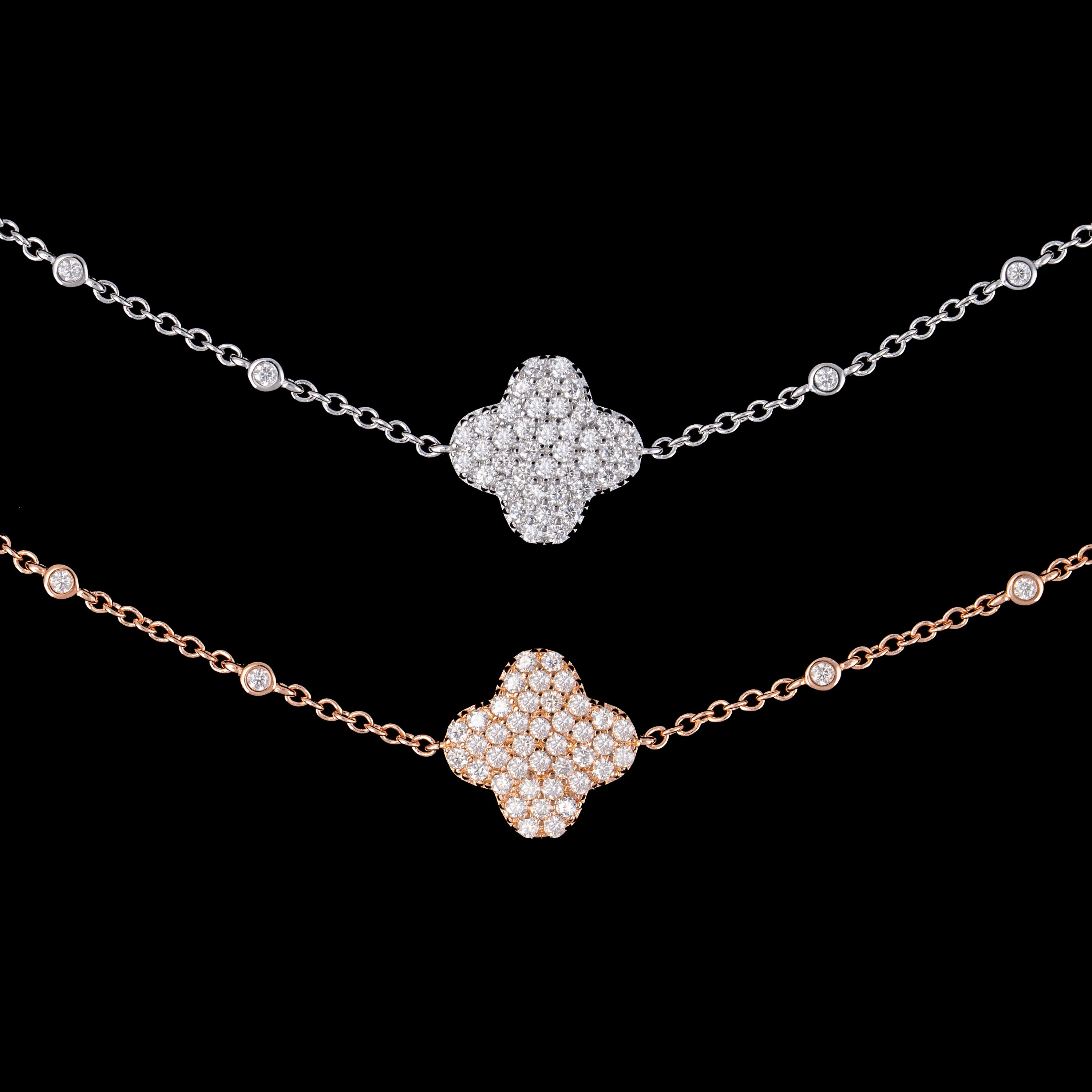 Moissanite Clover Bracelet – Dainty Iced Out Chain Bracelet by Sommarnox