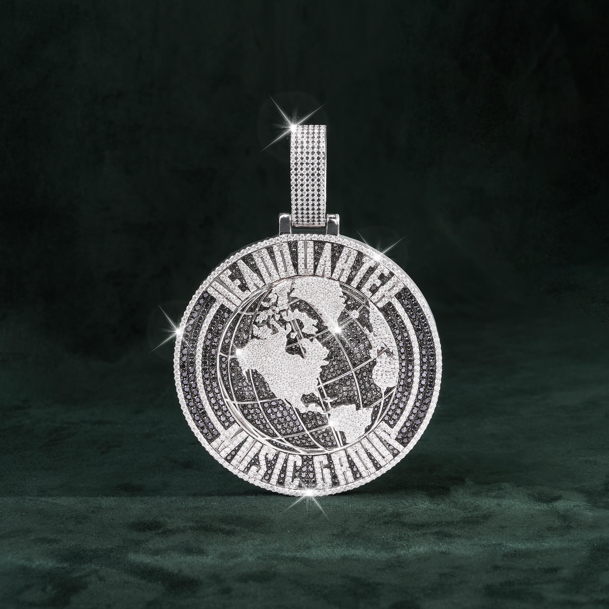 Custom-made Moissanite-encrusted globe pendant – alternate product view 3