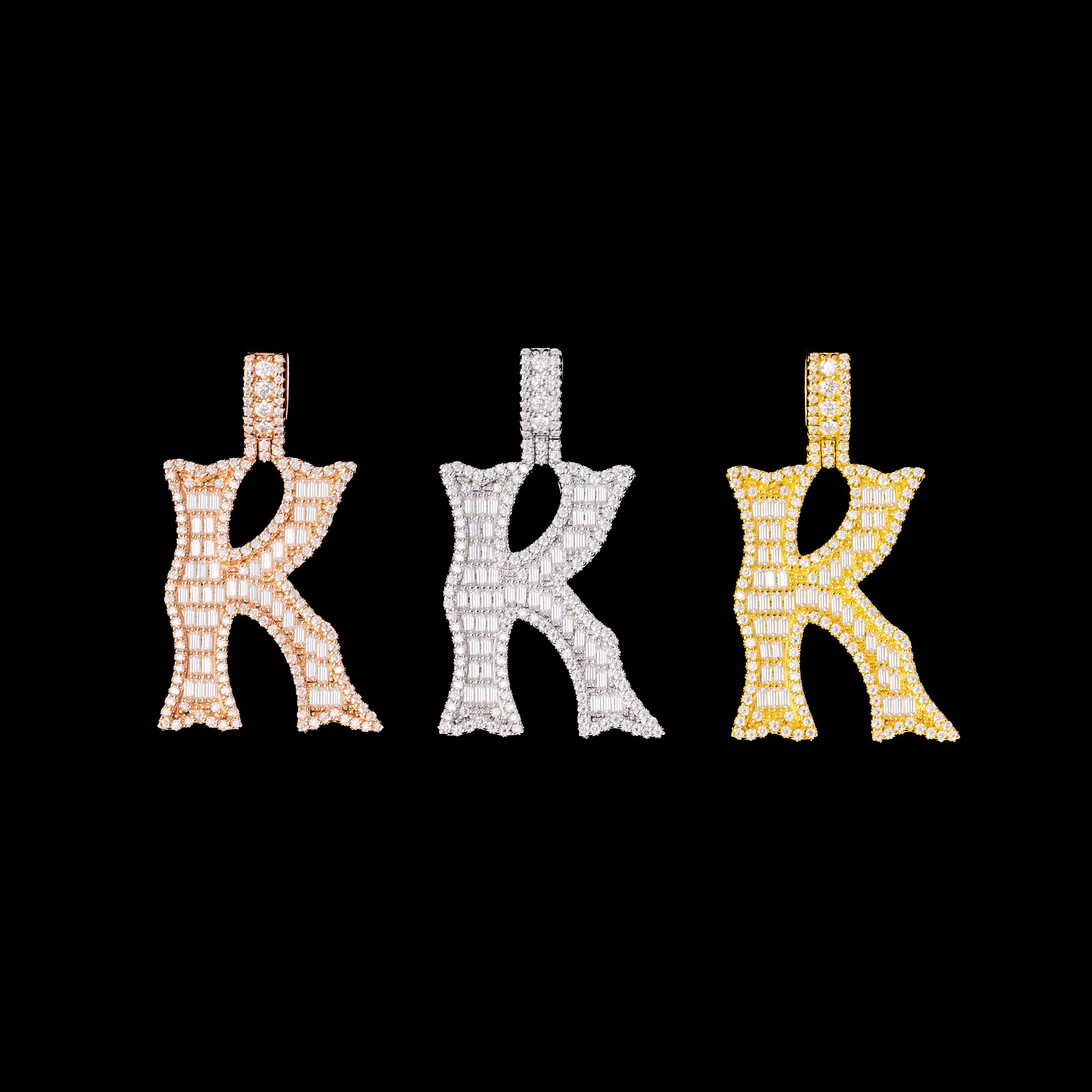 Baguette Letter Pendant – Iced Out VVS Moissanite Initial Pendant – alternate product view 3