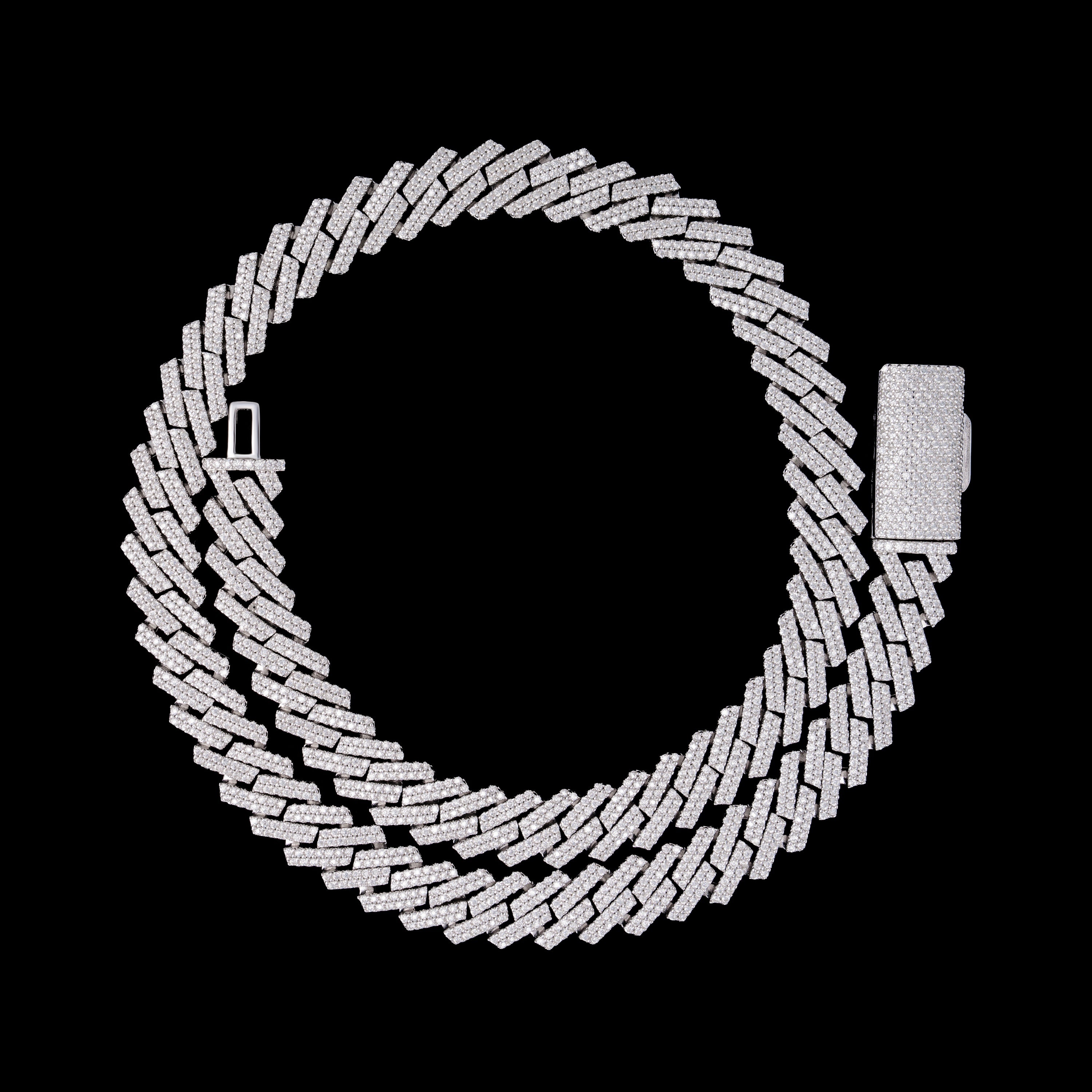 12MM 2 Row Stone Cuban Chain Moissanite Necklace – product view