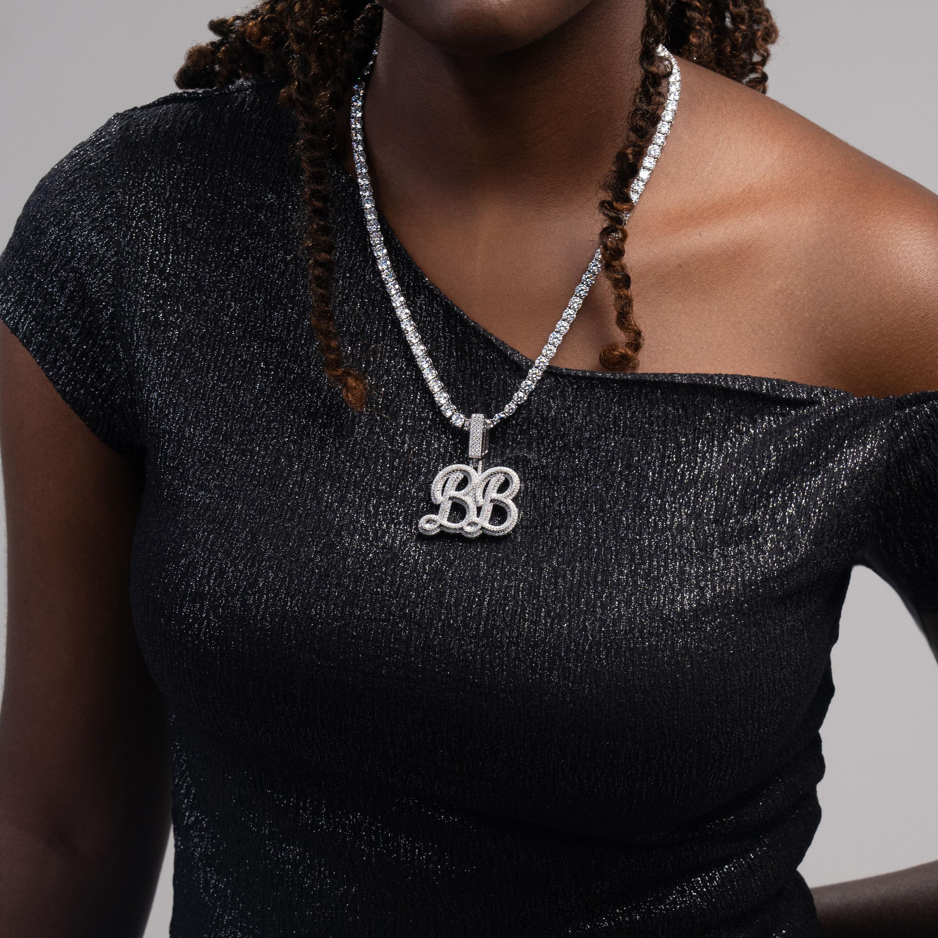 Custom Hip Hop Moissanite “BB” Pendant – alternate product view 2