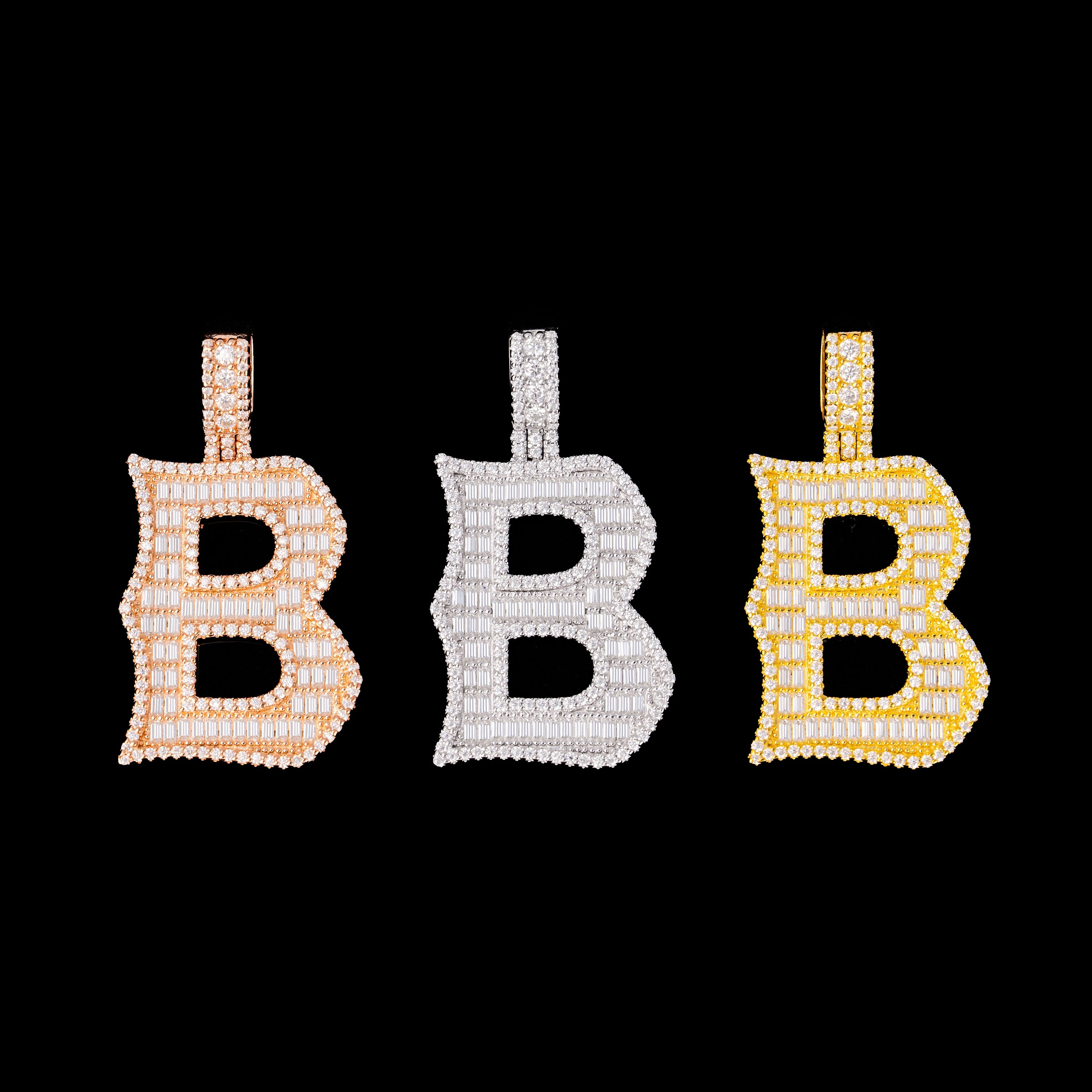 Baguette Letter Pendant – Iced Out VVS Moissanite Initial Pendant – alternate product view 2