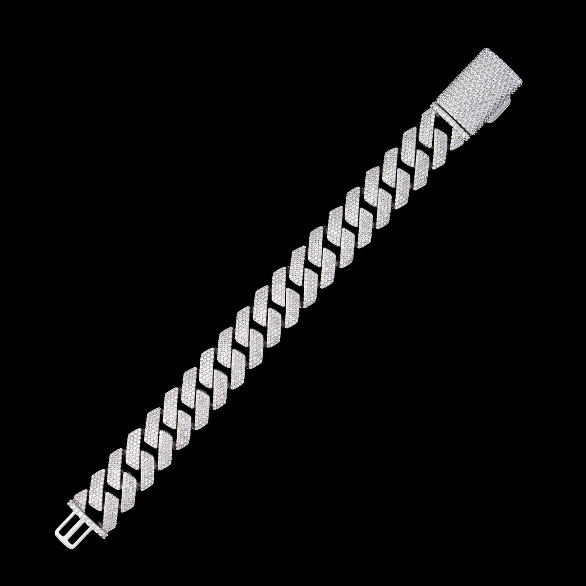 15MM 4 Row Moissanite Stone Cuban Chain Bracelet – product view