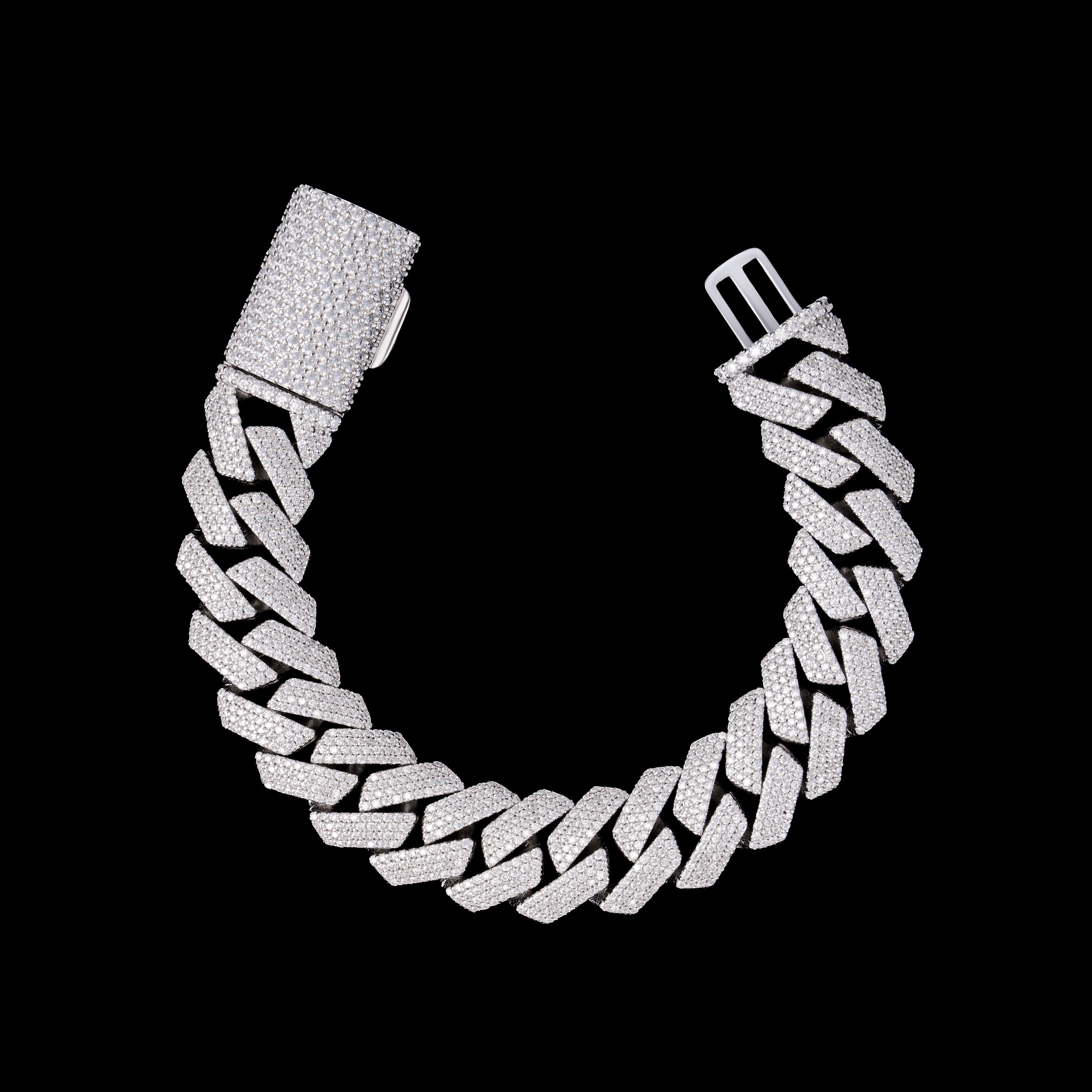 15MM 4 Row Moissanite Stone Cuban Chain Bracelet – product view