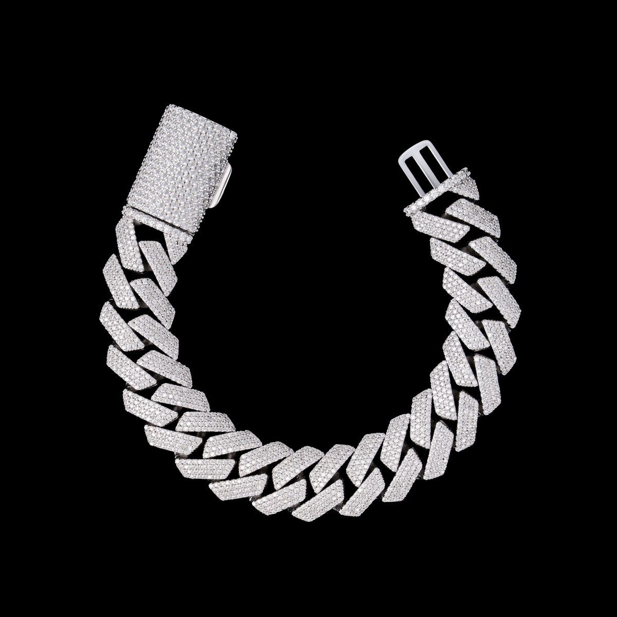 15MM 4 Row Moissanite Stone Cuban Chain Bracelet – product view
