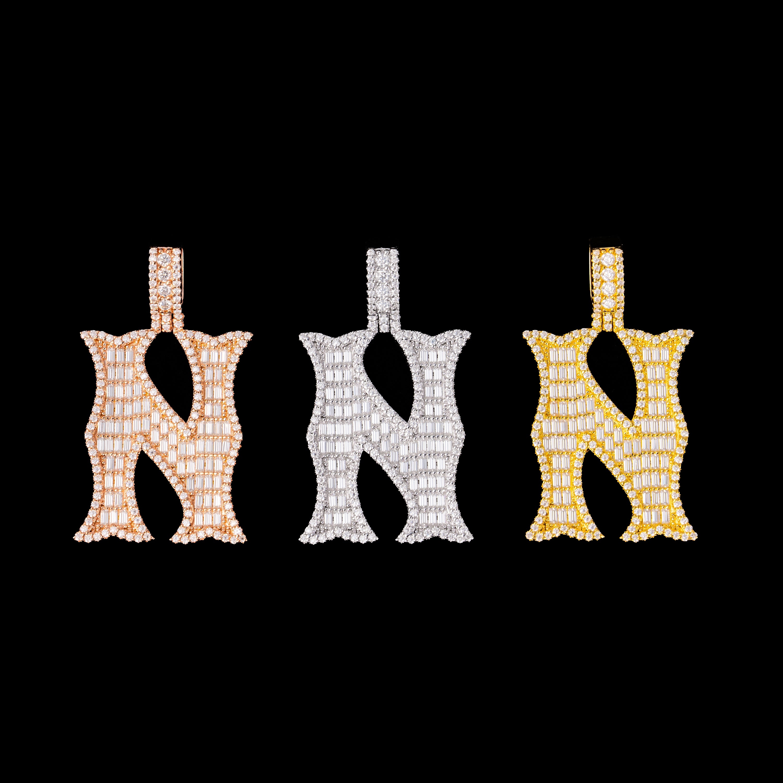 Baguette Letter Pendant – Iced Out VVS Moissanite Initial Pendant – alternate product view 4