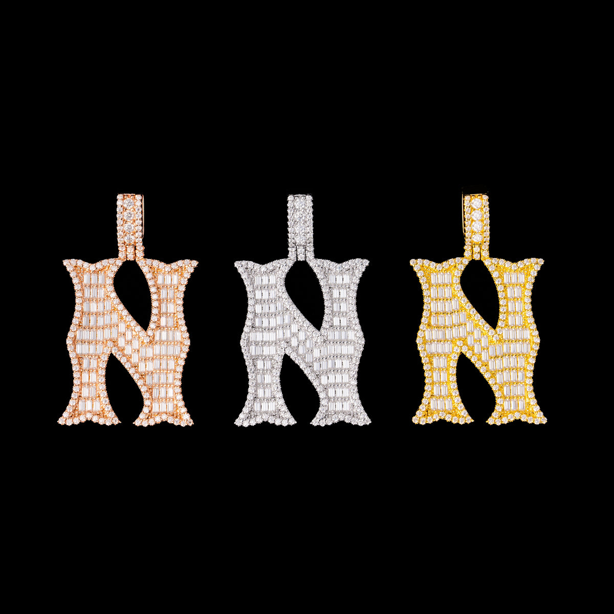 Baguette Letter Pendant – Iced Out VVS Moissanite Initial Pendant – alternate product view 4