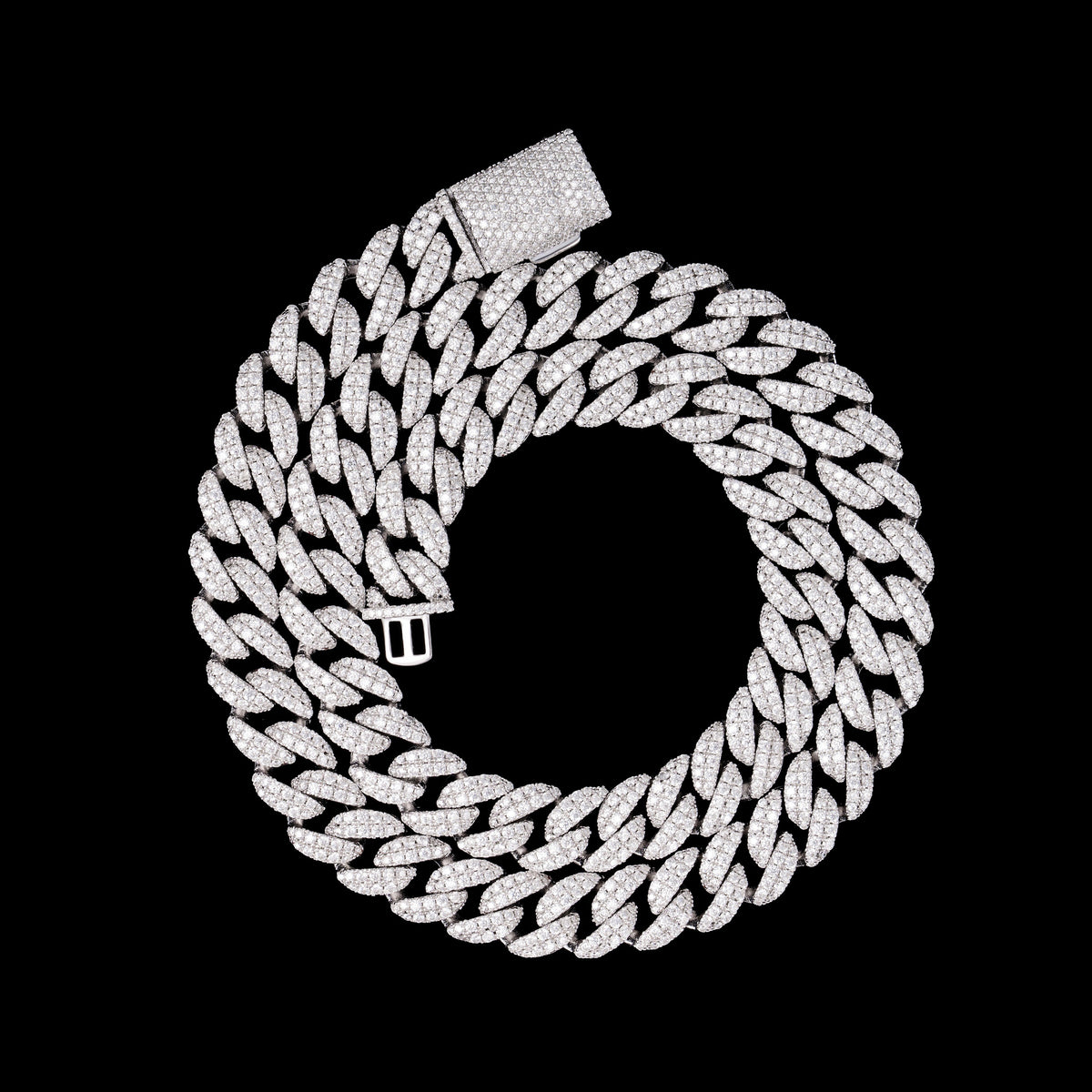 12MM 2 Row Moissanite Miami Cuban Link Chain & Bracelet – product view