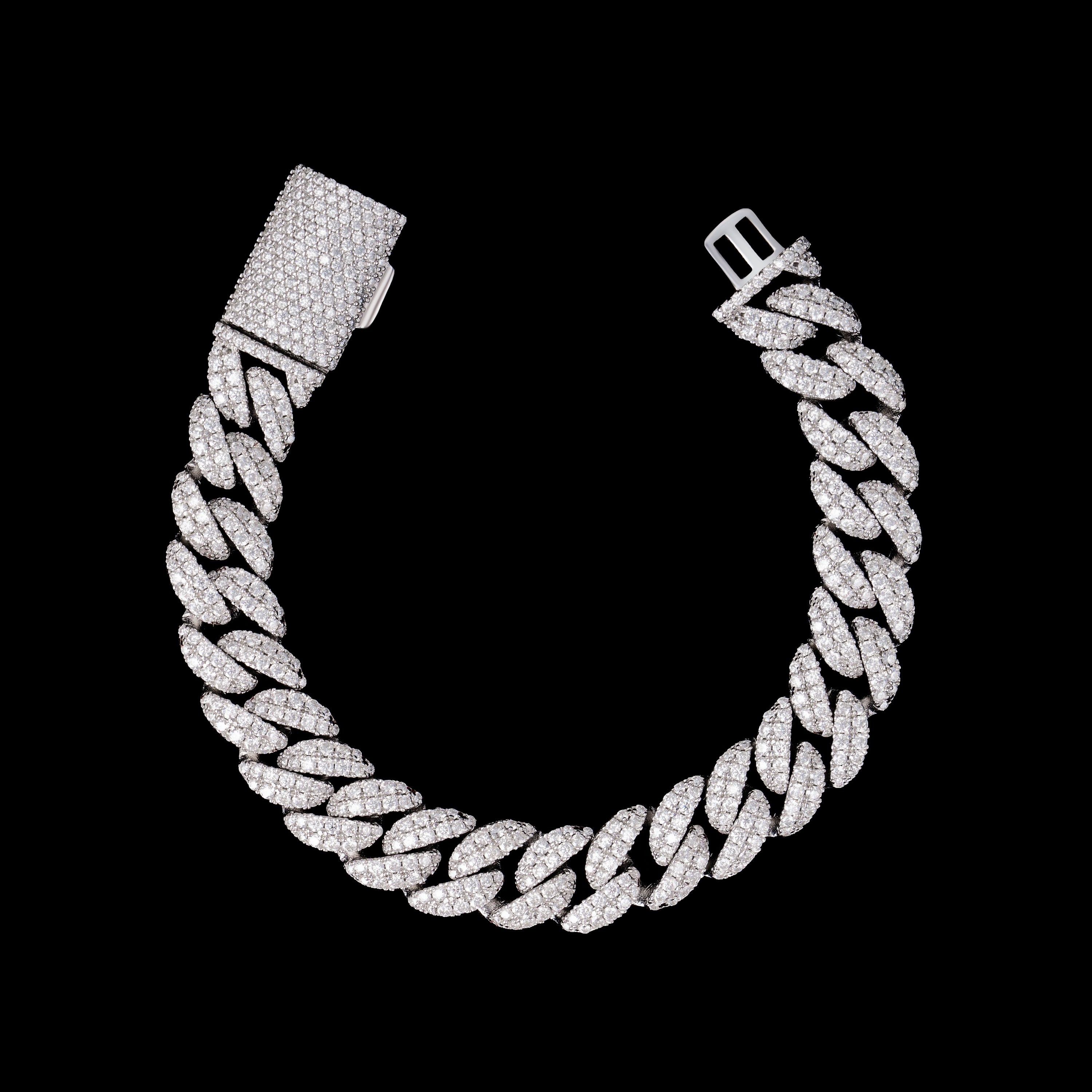 12MM 2 Row Moissanite Miami Cuban Link Chain & Bracelet – product view