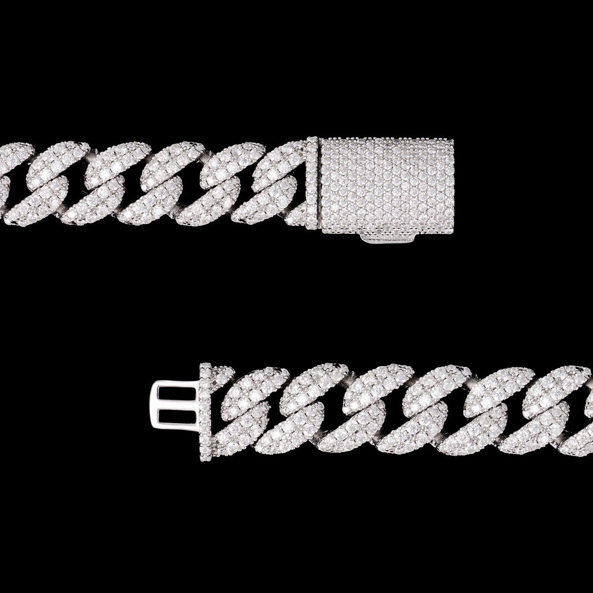 12MM 2 Row Moissanite Miami Cuban Link Chain & Bracelet – product view