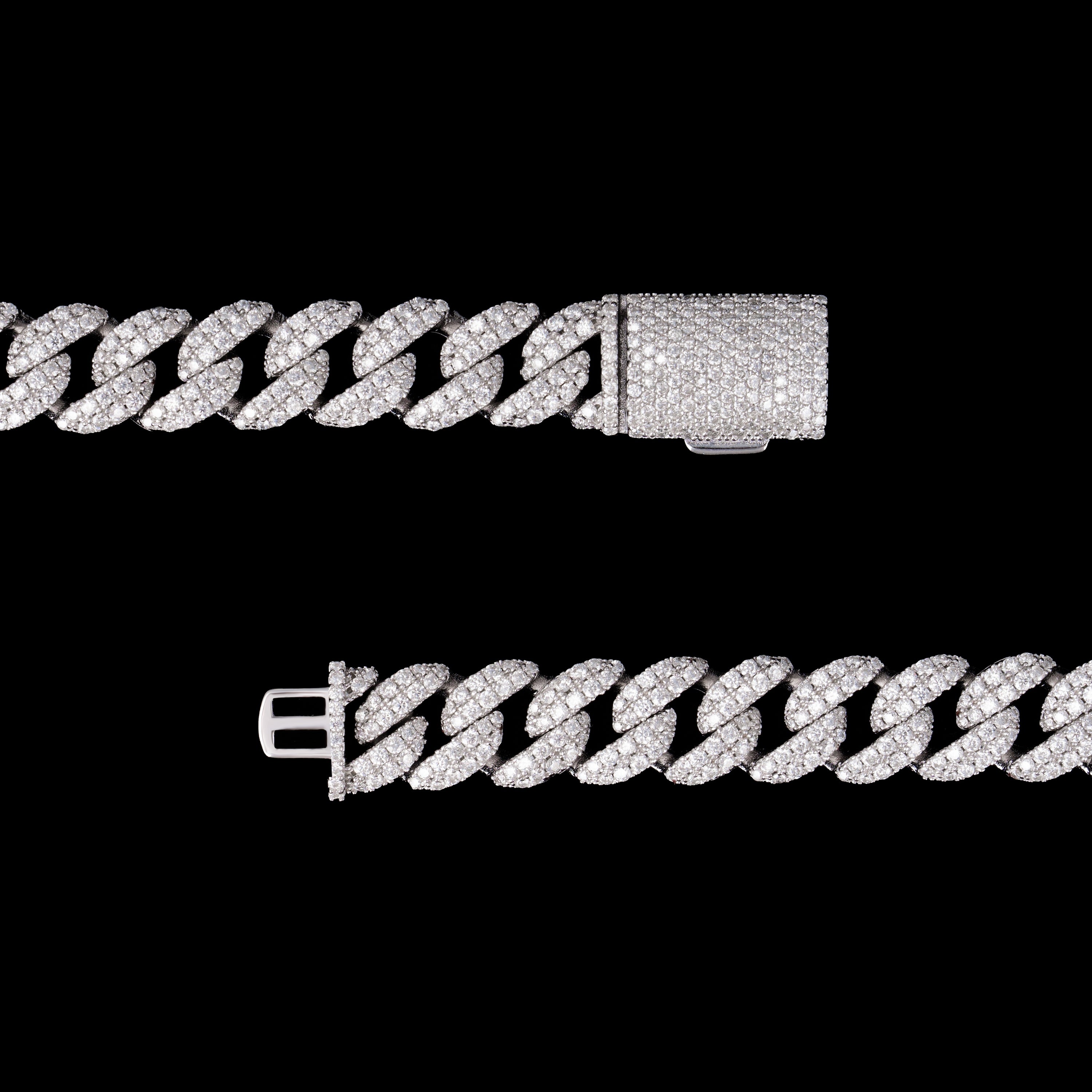 12MM 2 Row Moissanite Miami Cuban Link Chain & Bracelet – product view
