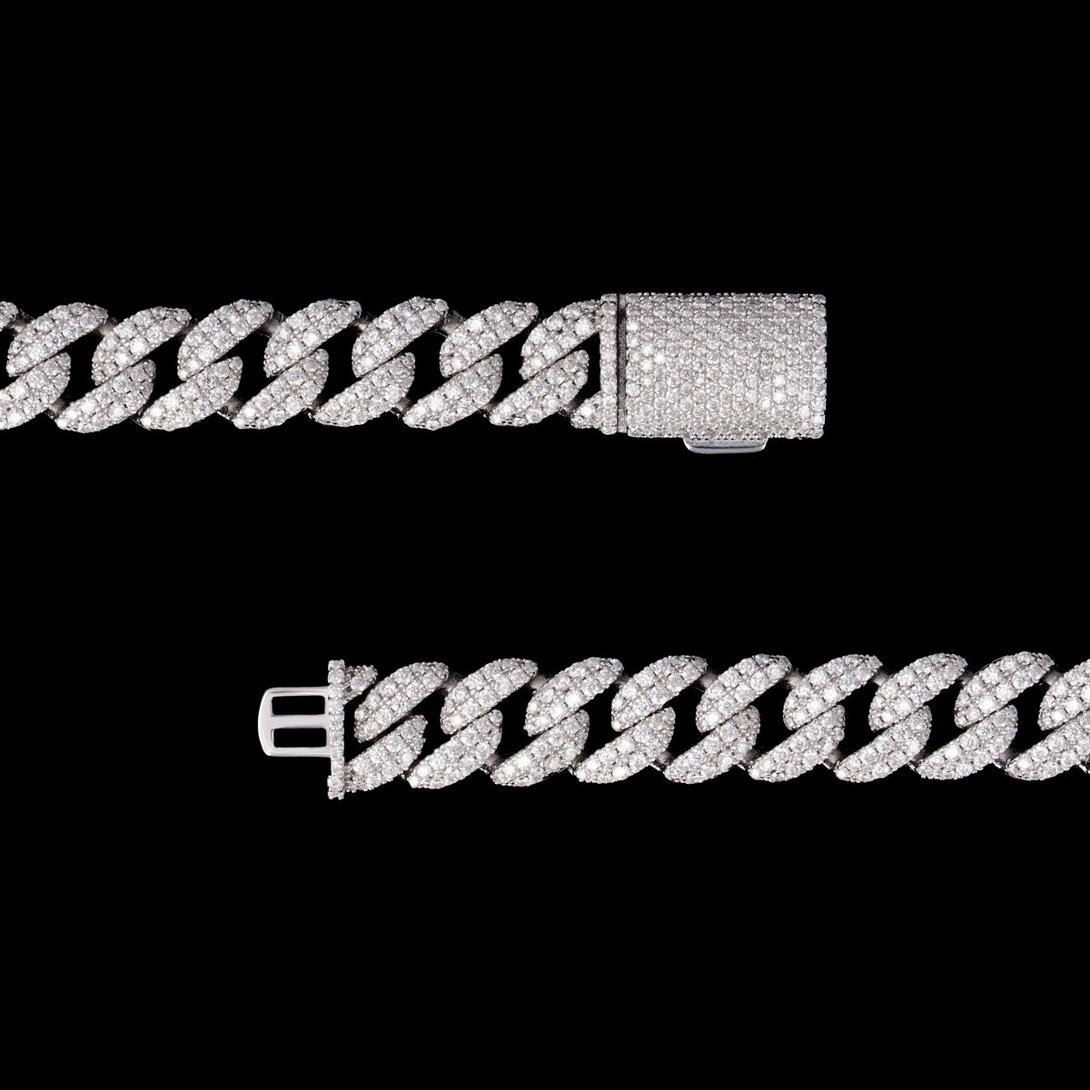 12MM 2 Row Moissanite Miami Cuban Link Chain & Bracelet – product view
