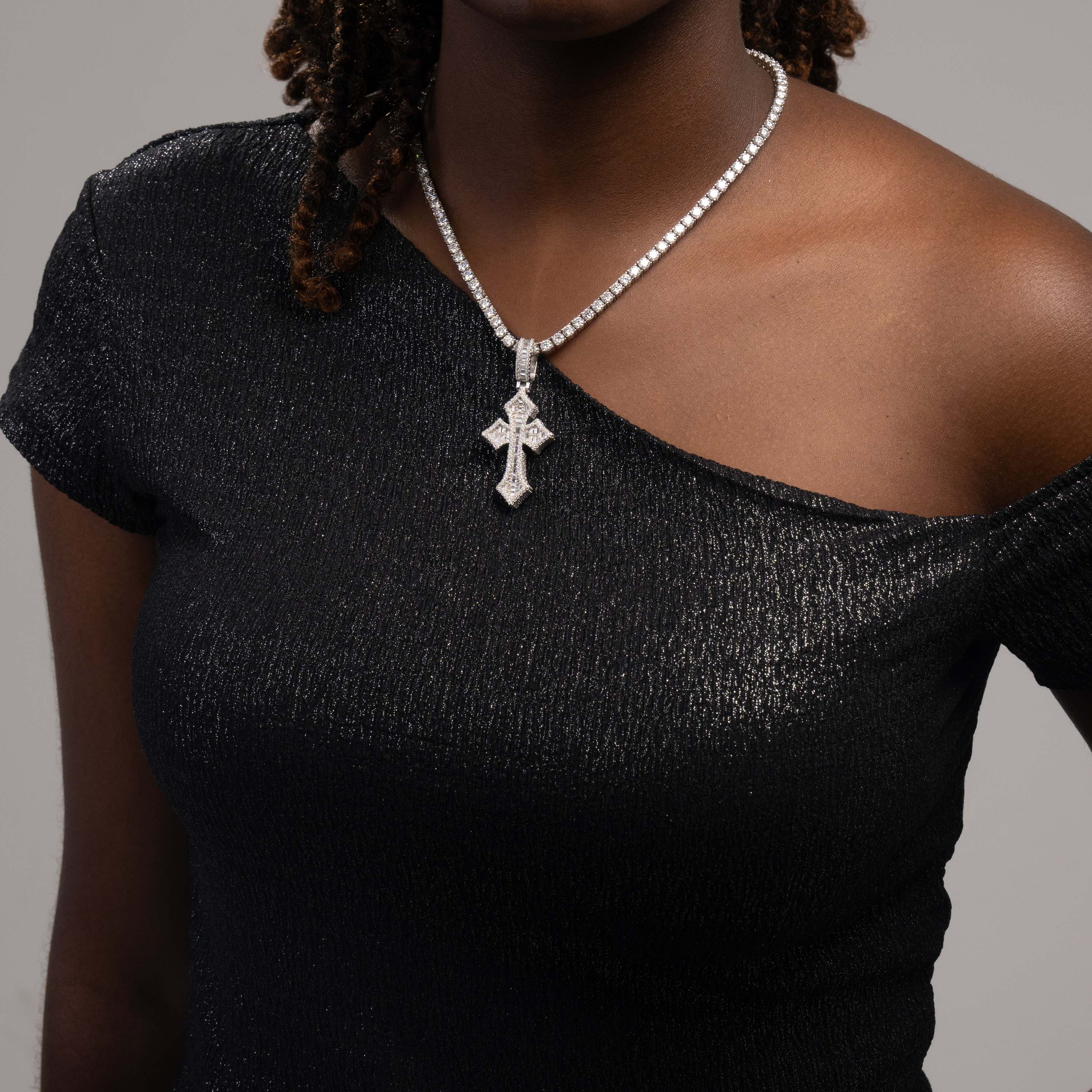 Baguette Cut Cross Pendant – Iced Out Moissanite Faith Necklace Charm – alternate product view 2