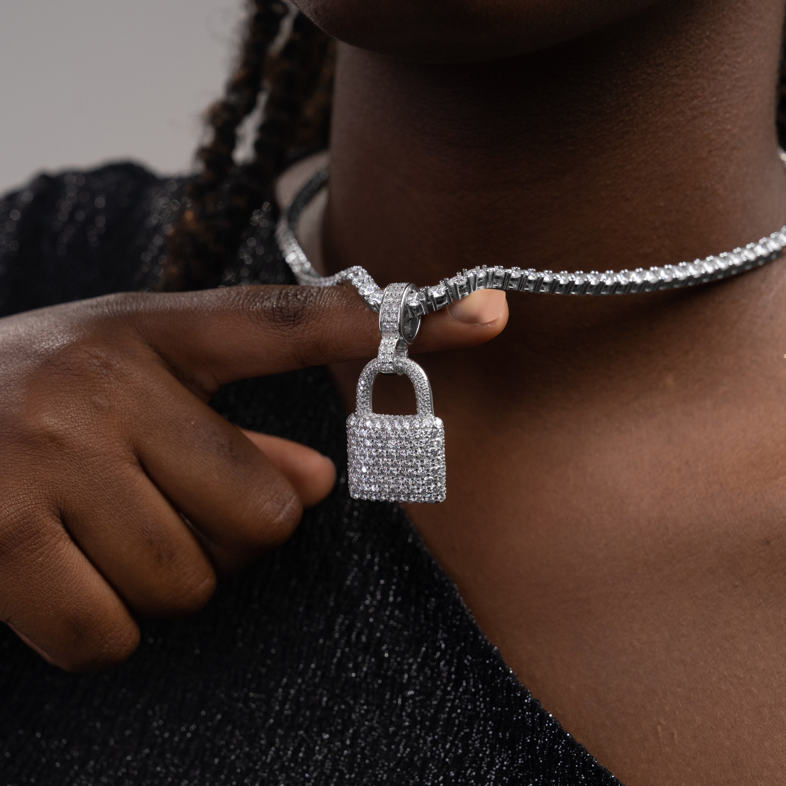 Iced Out Moissanite Lock Pendant – alternate product view 2