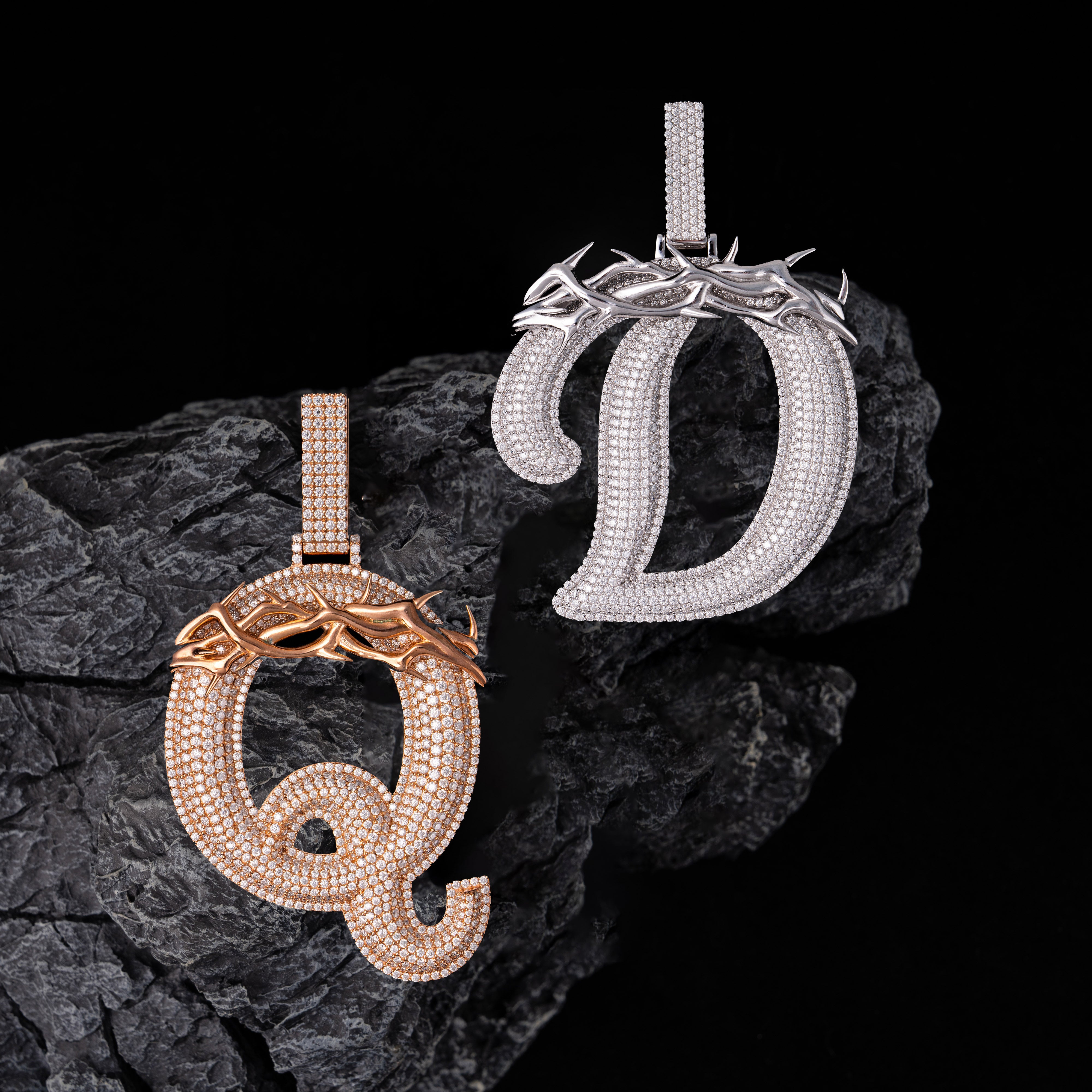 Iced Out Letter D Q Pendant – Moissanite Thorn Initial Charm by Sommarnox