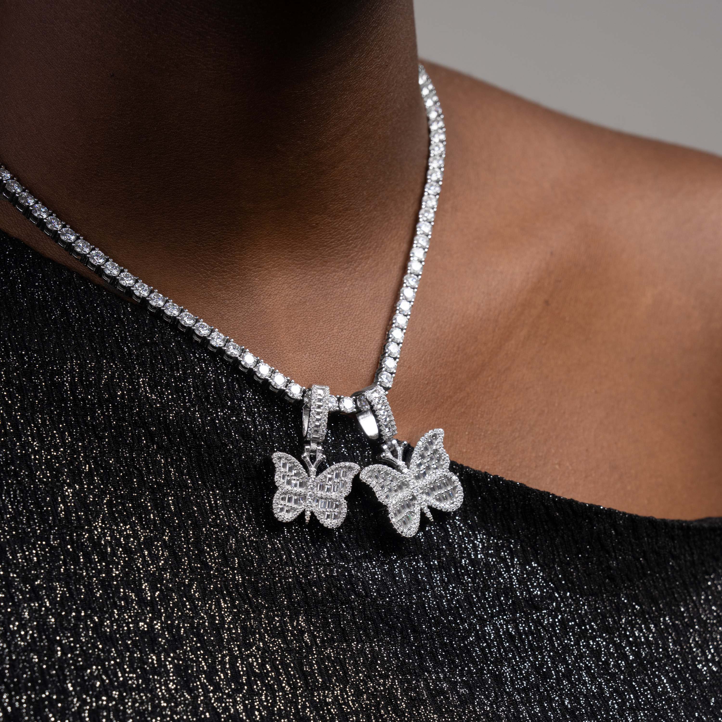 Moissanite Big Butterfly Small Butterfly Pendant by Sommarnox