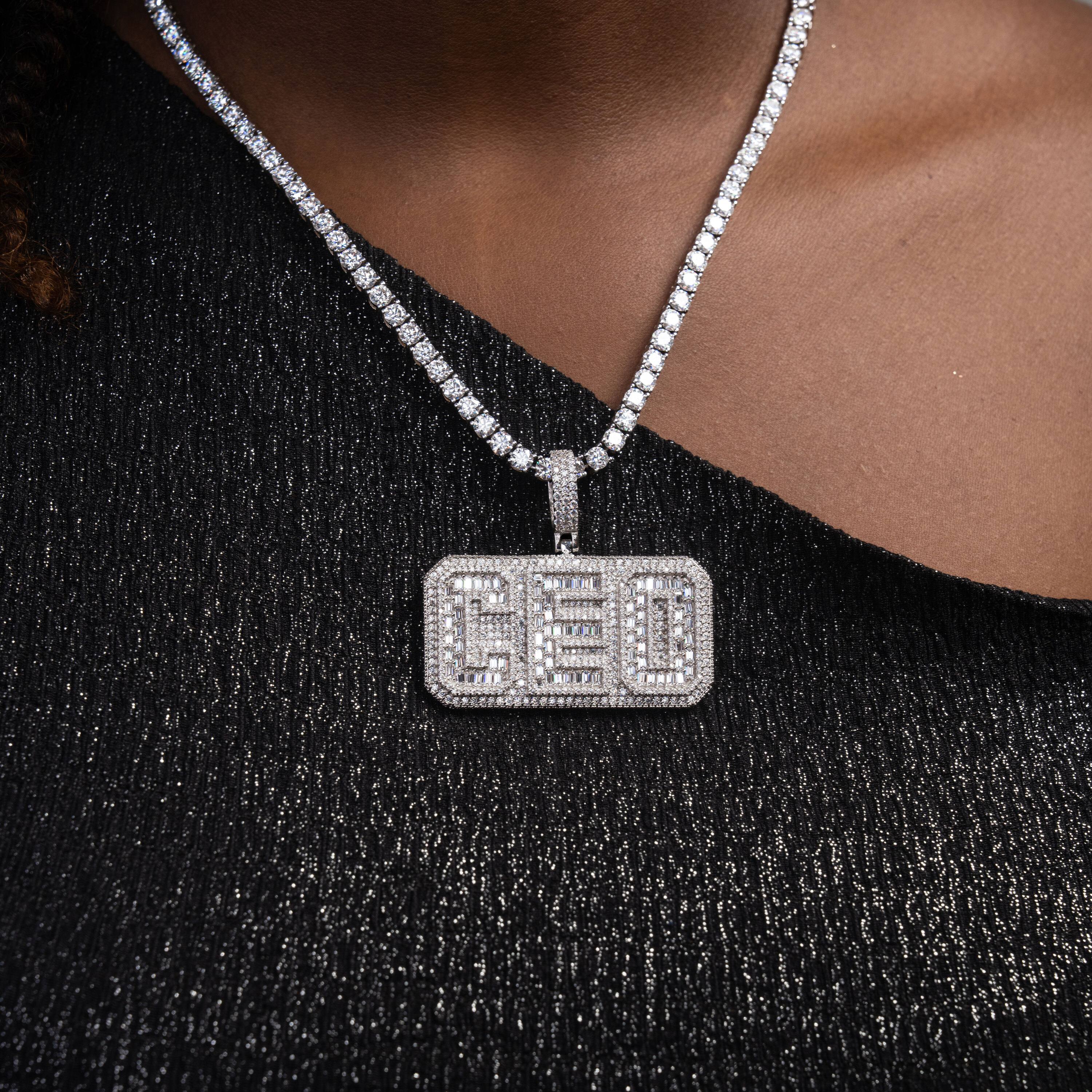 Iced CEO Letter Pendant Baguette & Round Moissanite Fully Flooded Statement Piece – alternate product view 4