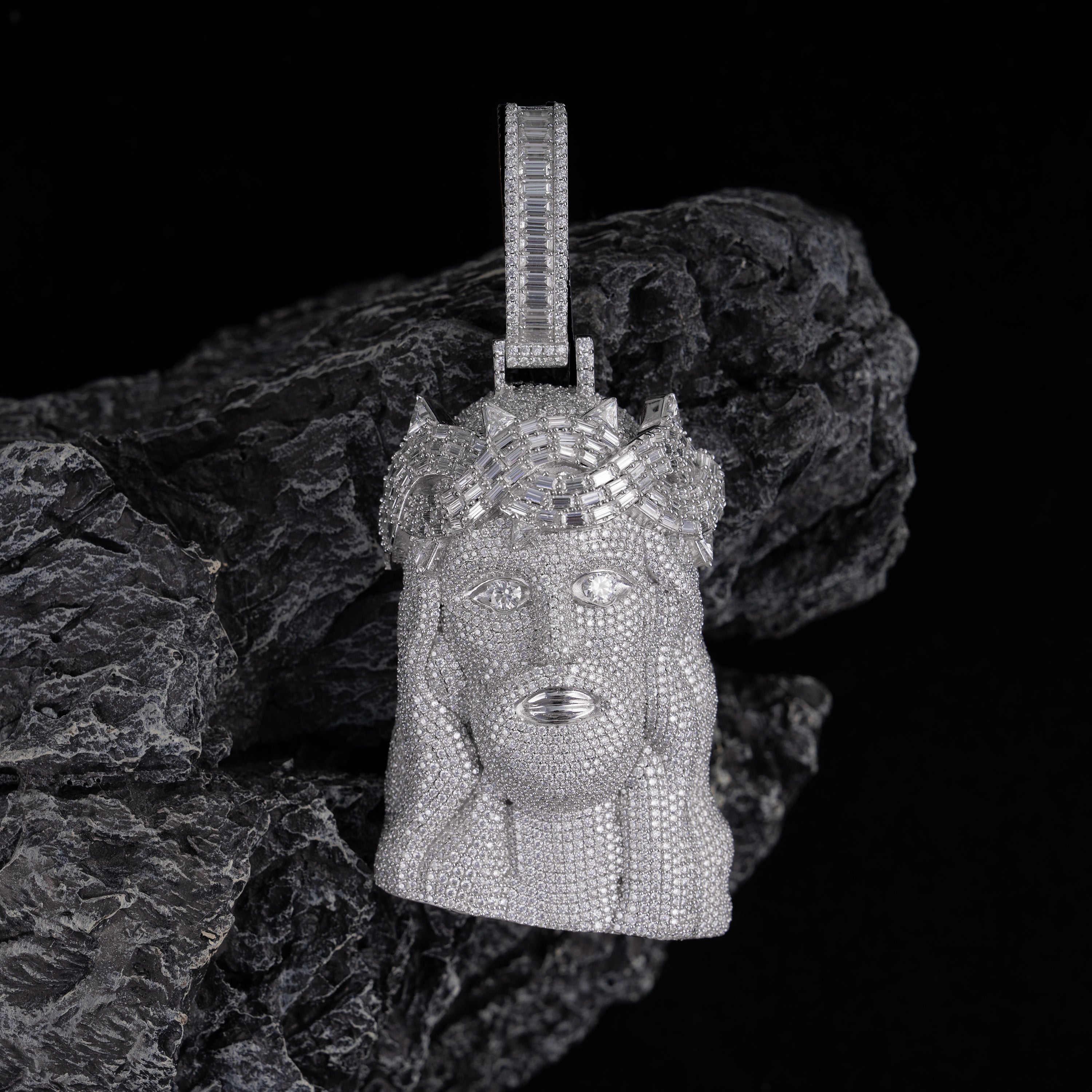 Moissanite Halo Jesus Pendant – alternate product view 3