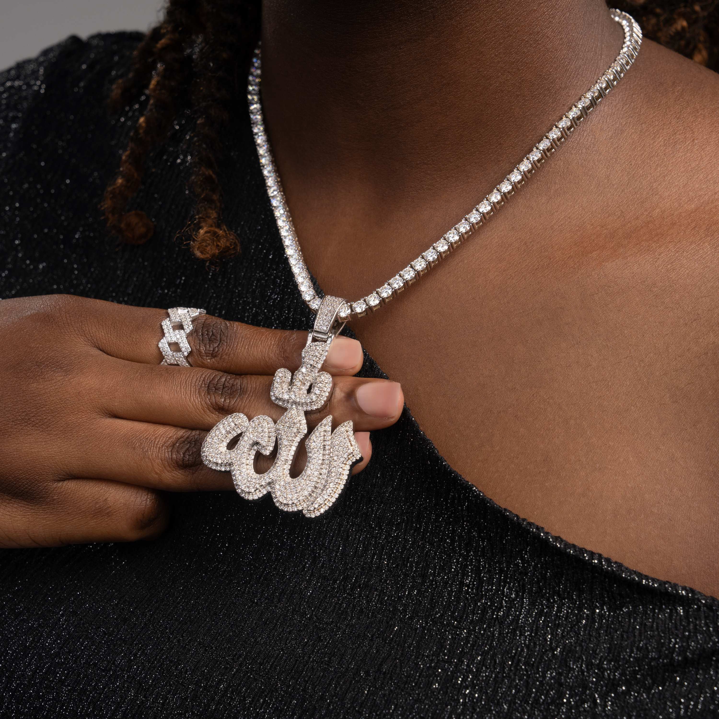 Iced Out Arabic Script Pendant – Fully Hand-Set VVS Moissanite Pendant – alternate product view 4