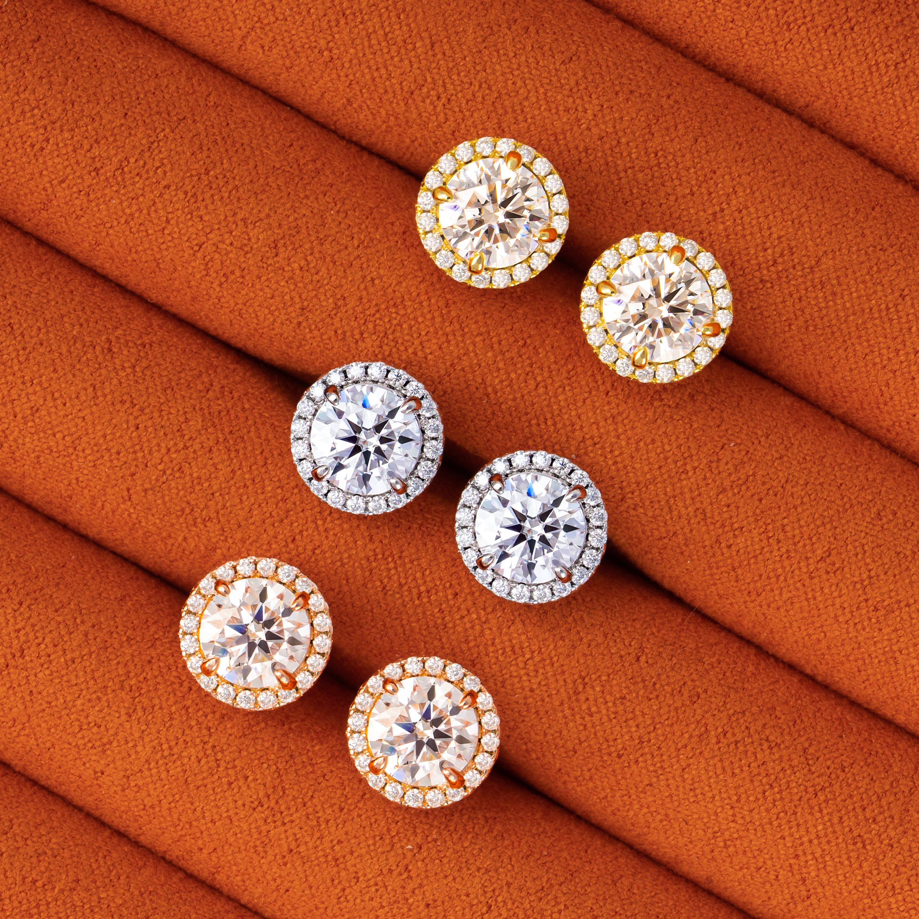 9MM Round Center Moissanite Stud Earrings VVS Prong Set Halo Screw Back – alternate product view 3