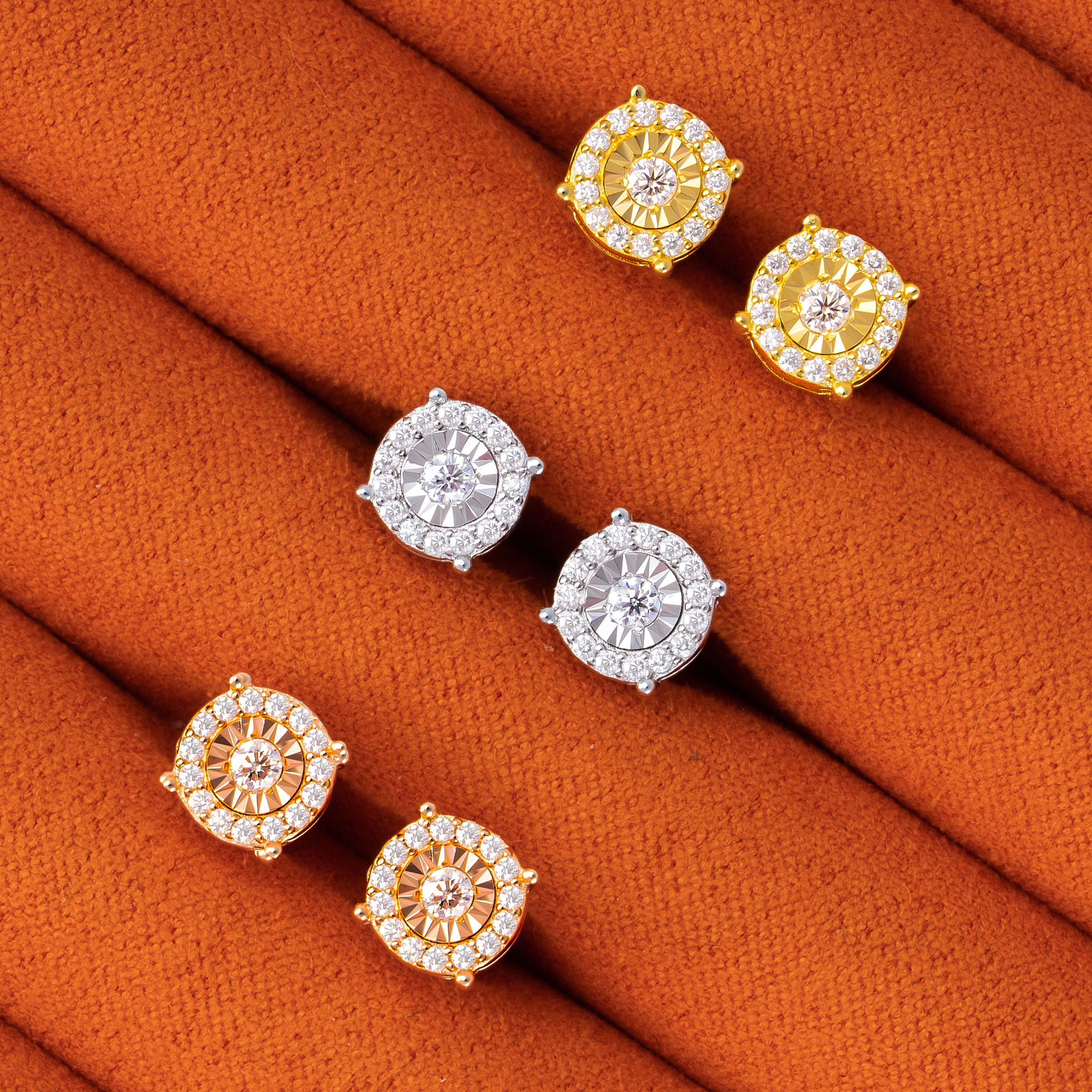 6.7MM Sunburst Halo Moissanite Stud Earrings VVS Round Center Screw Back – alternate product view 3