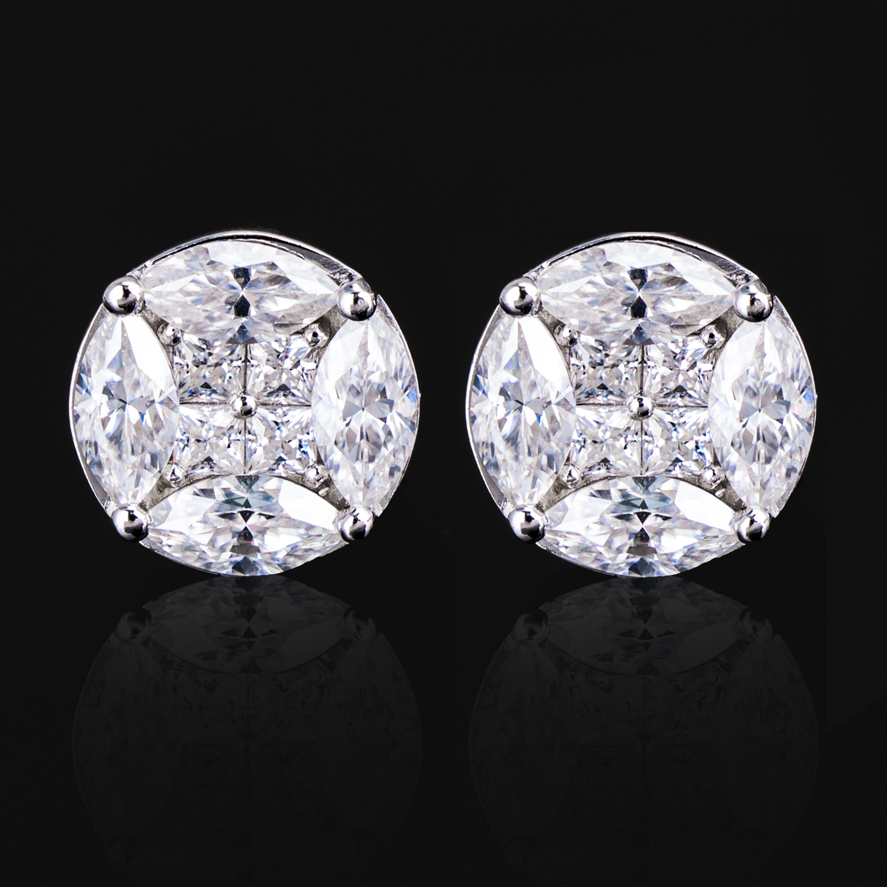 10MM Princess & Marquise Moissanite Stud Earrings VVS Cluster Round Design Screw Back – alternate product view 4