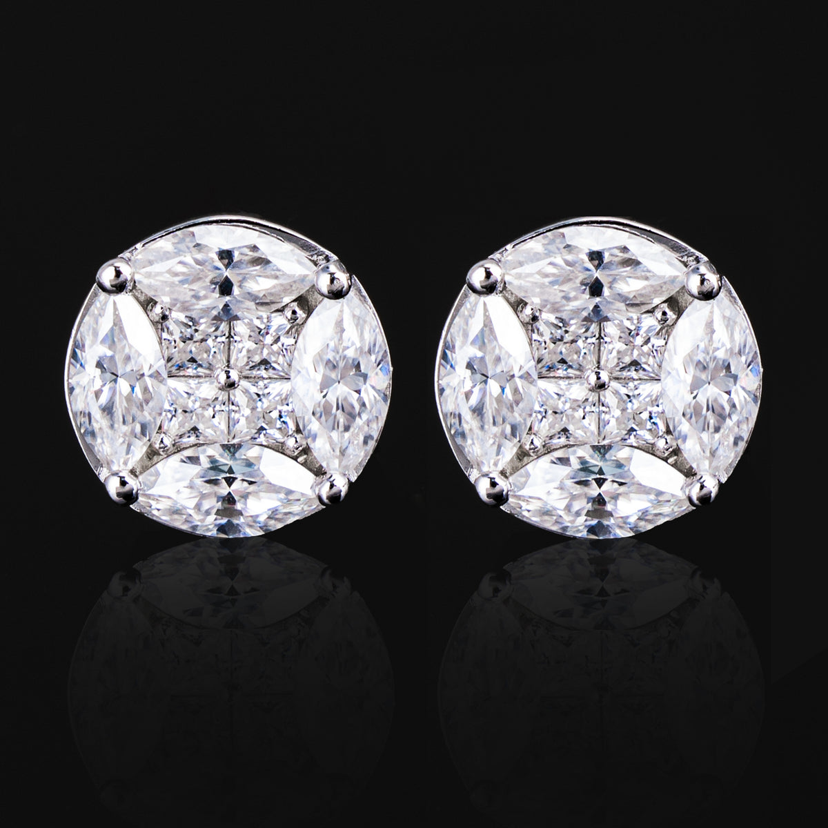 10MM Princess & Marquise Moissanite Stud Earrings VVS Cluster Round Design Screw Back – alternate product view 4