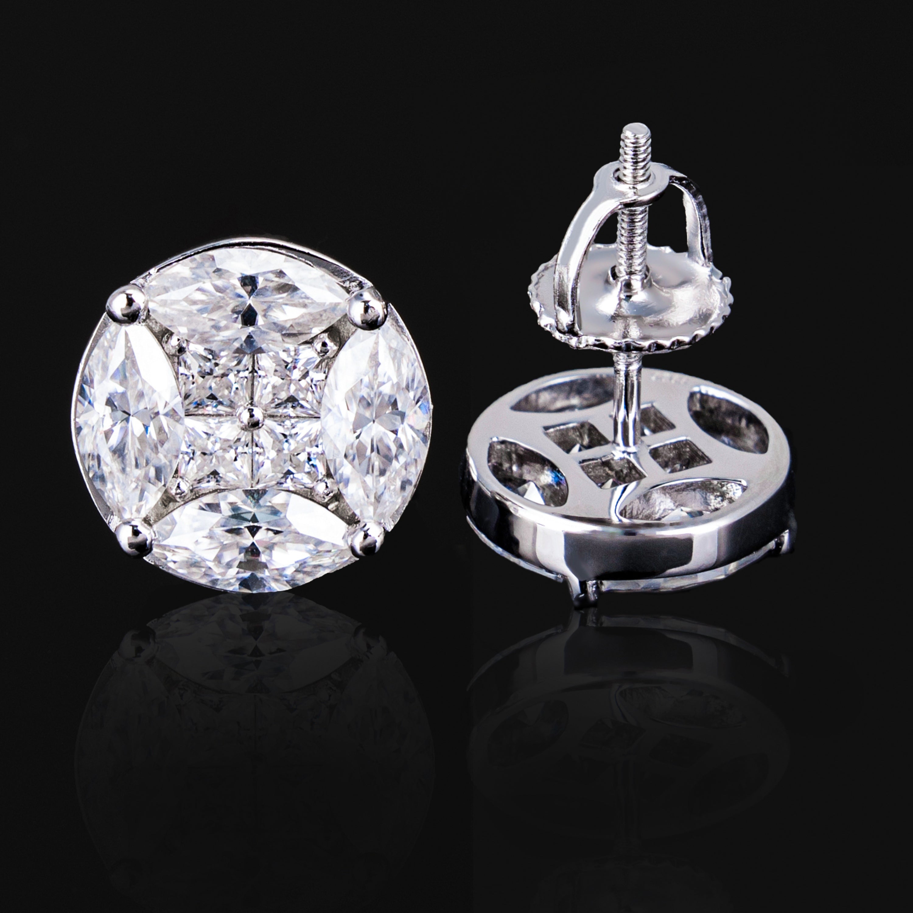 10MM Princess & Marquise Moissanite Stud Earrings VVS Cluster Round Design Screw Back – alternate product view 3