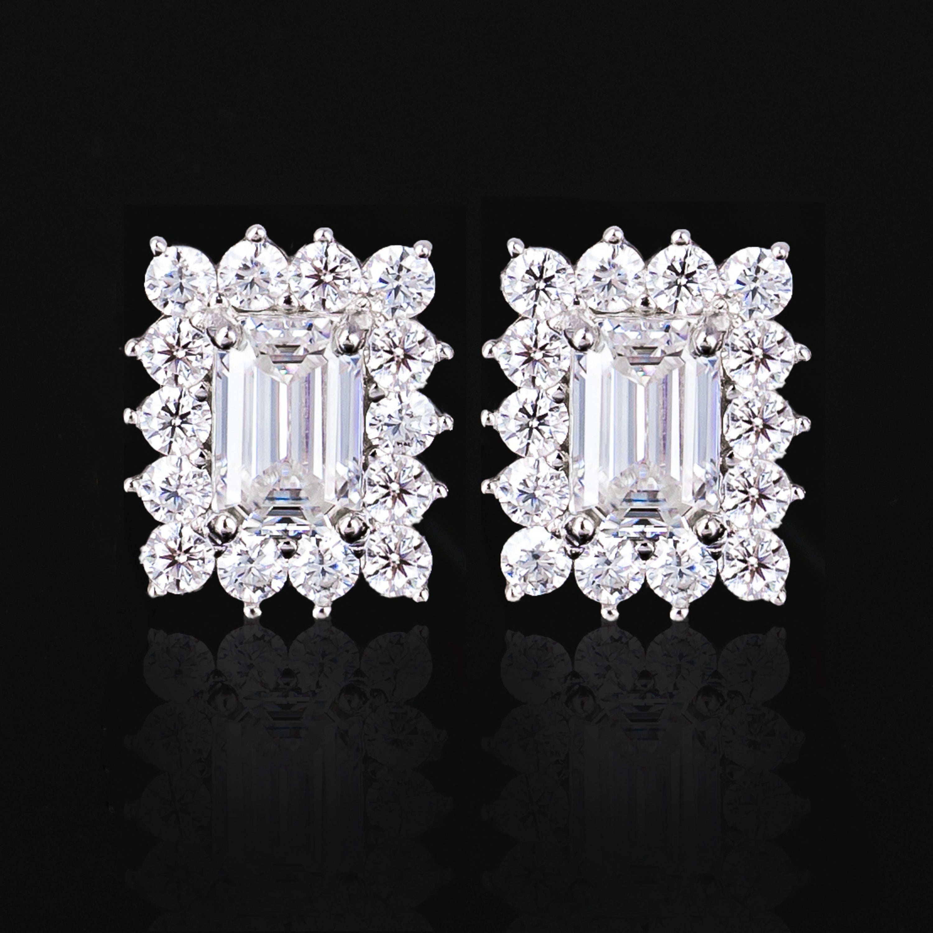10.7×8.7MM Emerald Cut Moissanite Stud Earrings VVS Baguette & Round Halo Screw Back – alternate product view 4