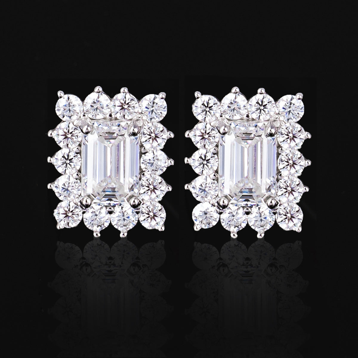 10.7×8.7MM Emerald Cut Moissanite Stud Earrings VVS Baguette & Round Halo Screw Back – alternate product view 4