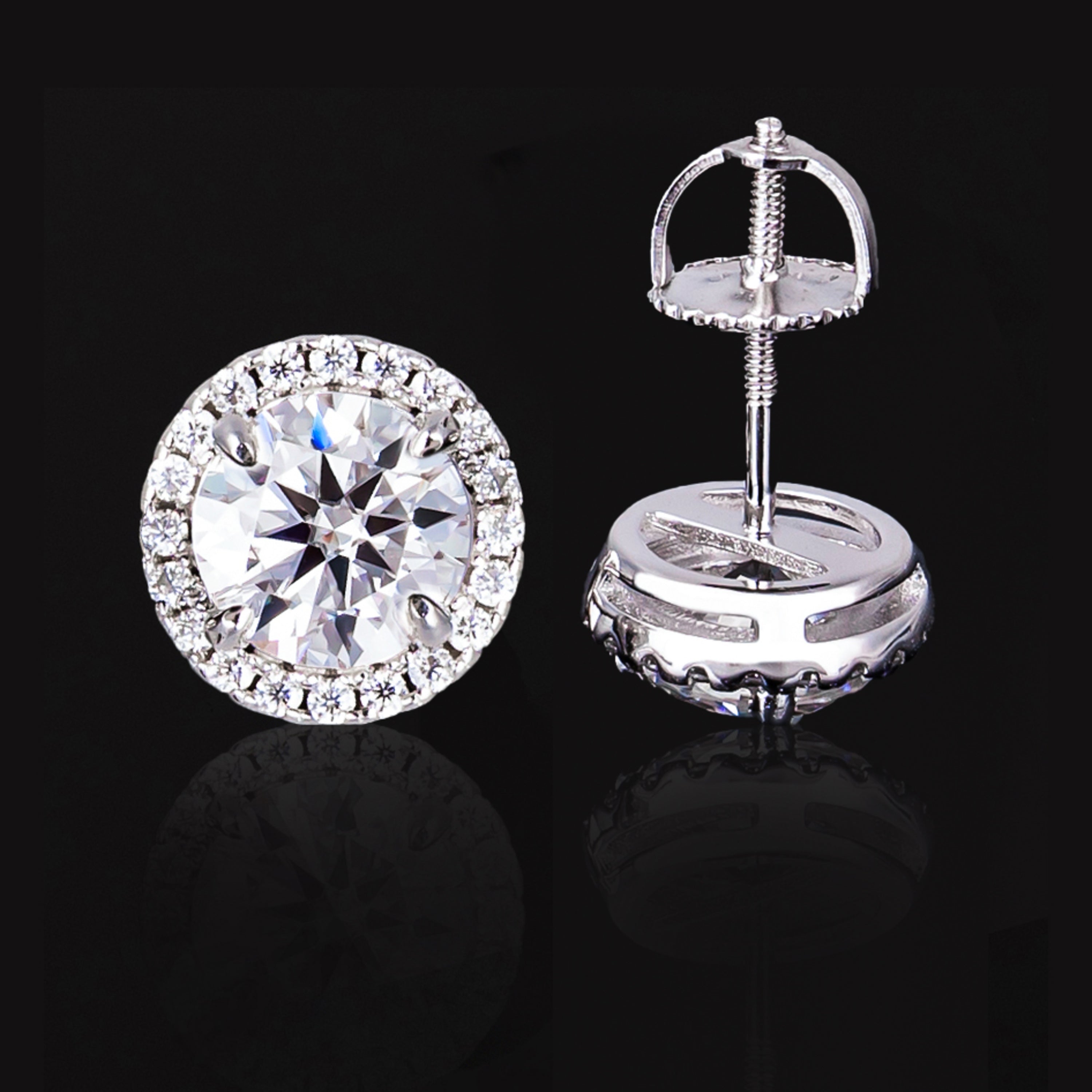 9MM Round Center Moissanite Stud Earrings VVS Prong Set Halo Screw Back – alternate product view 5