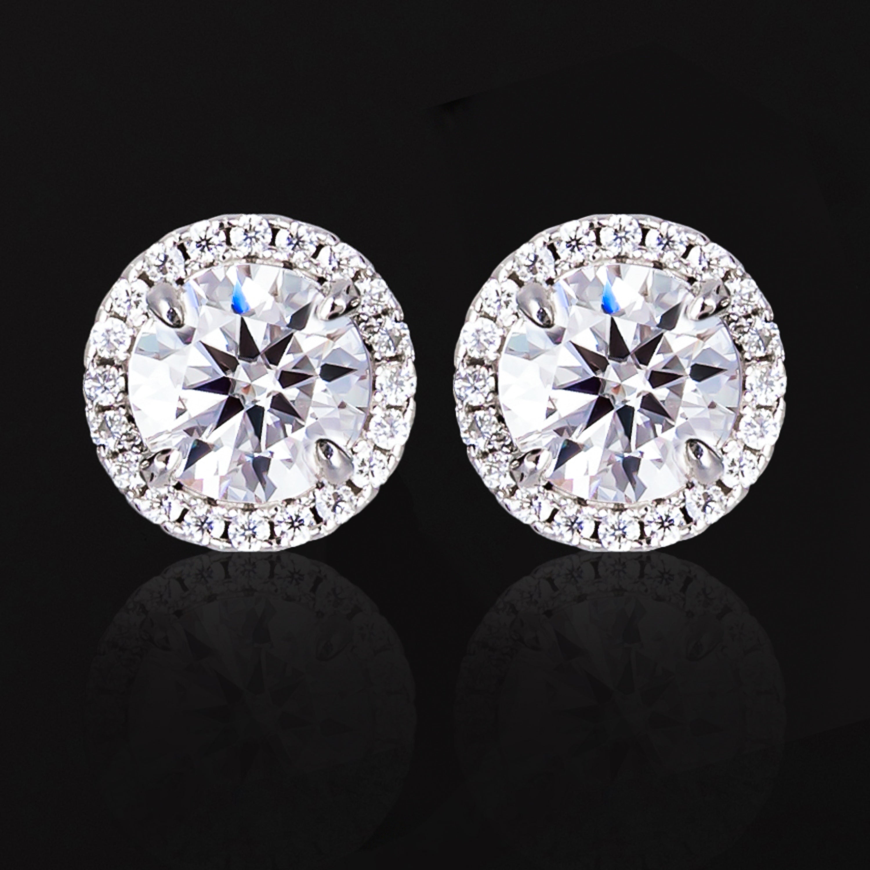 9MM Round Center Moissanite Stud Earrings VVS Prong Set Halo Screw Back – alternate product view 4