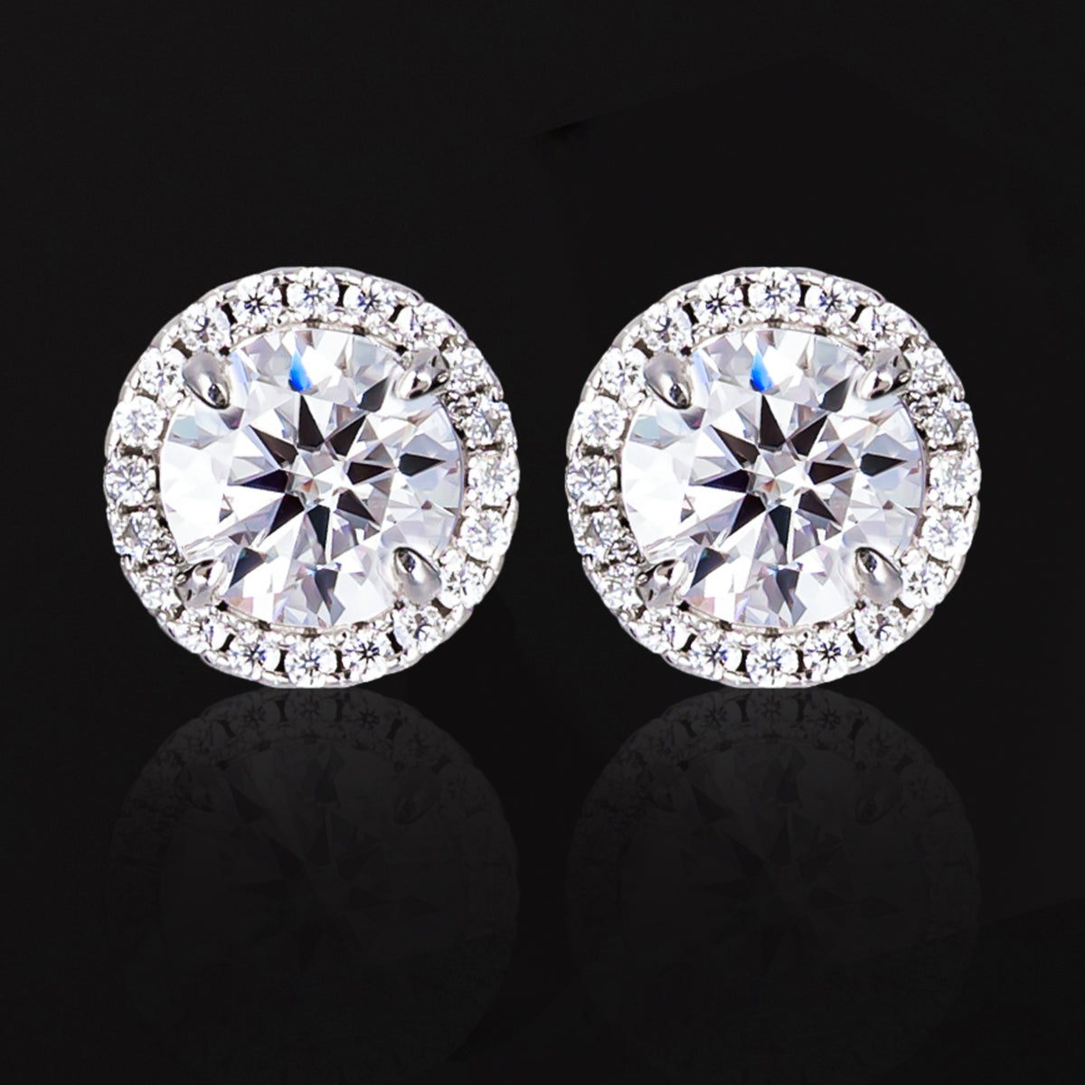 9MM Round Center Moissanite Stud Earrings VVS Prong Set Halo Screw Back – alternate product view 4