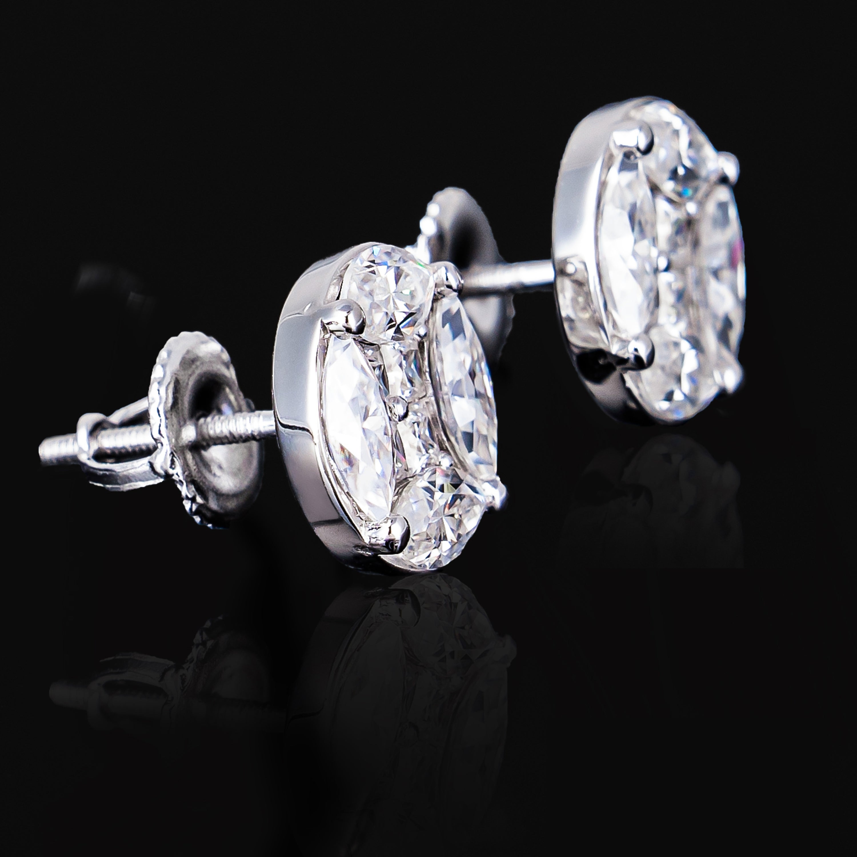 10MM Princess & Marquise Moissanite Stud Earrings VVS Cluster Round Design Screw Back – alternate product view 5