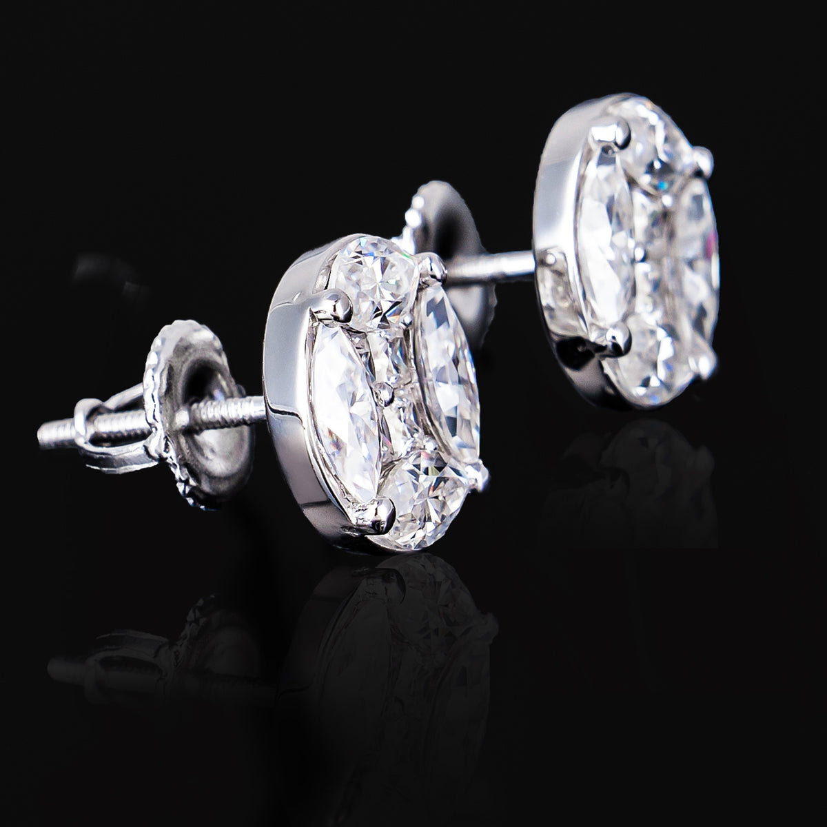 10MM Princess & Marquise Moissanite Stud Earrings VVS Cluster Round Design Screw Back – alternate product view 5