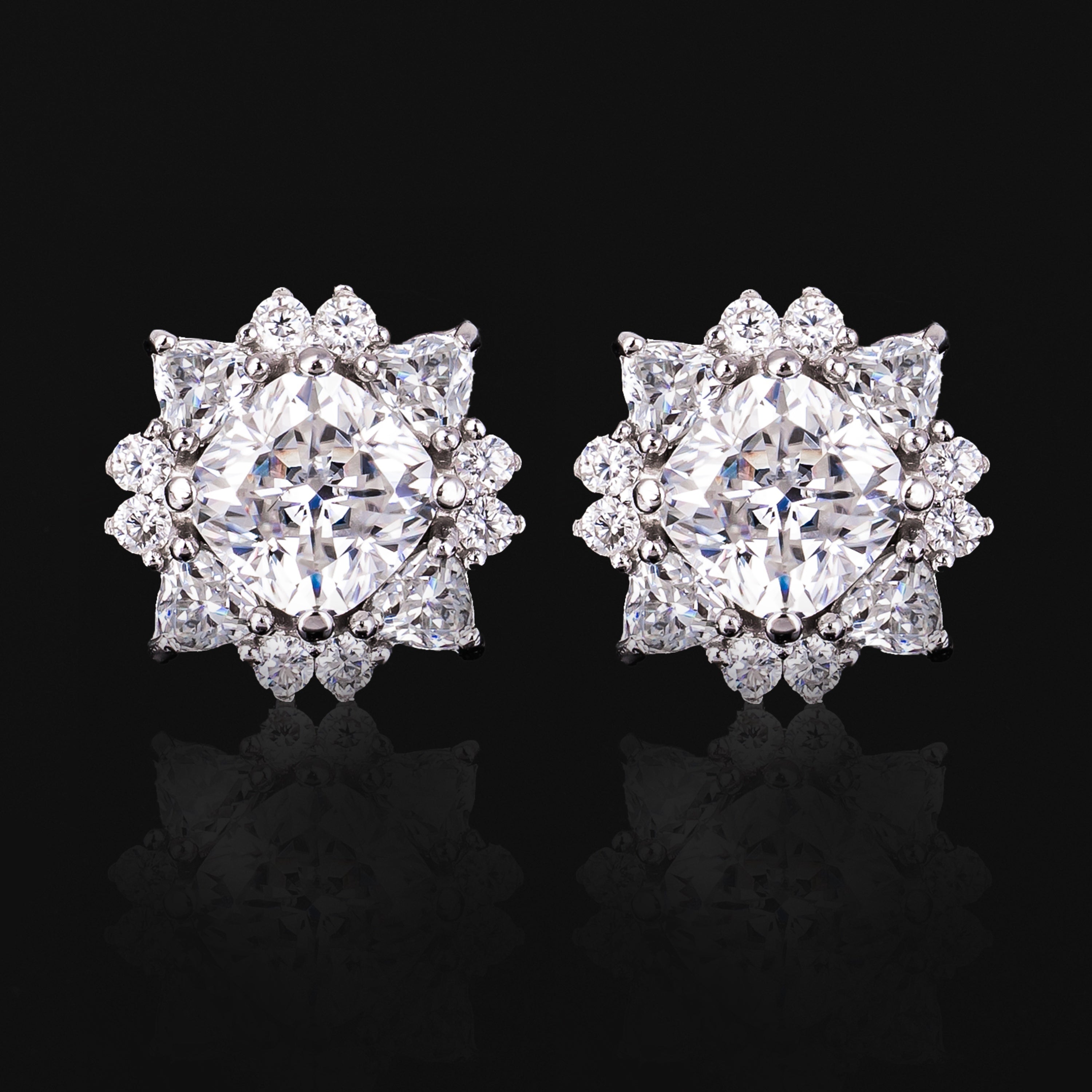 12×12MM Cushion Cut Moissanite Stud Earrings VVS Starburst Cluster Screw Back – alternate product view 3