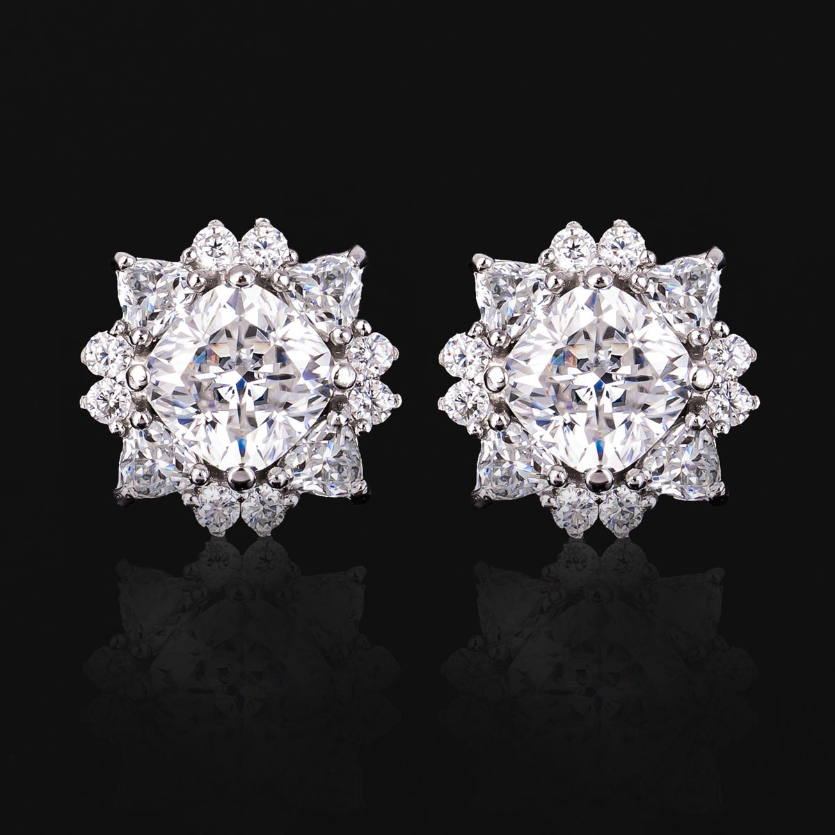 12×12MM Cushion Cut Moissanite Stud Earrings VVS Starburst Cluster Screw Back – alternate product view 3