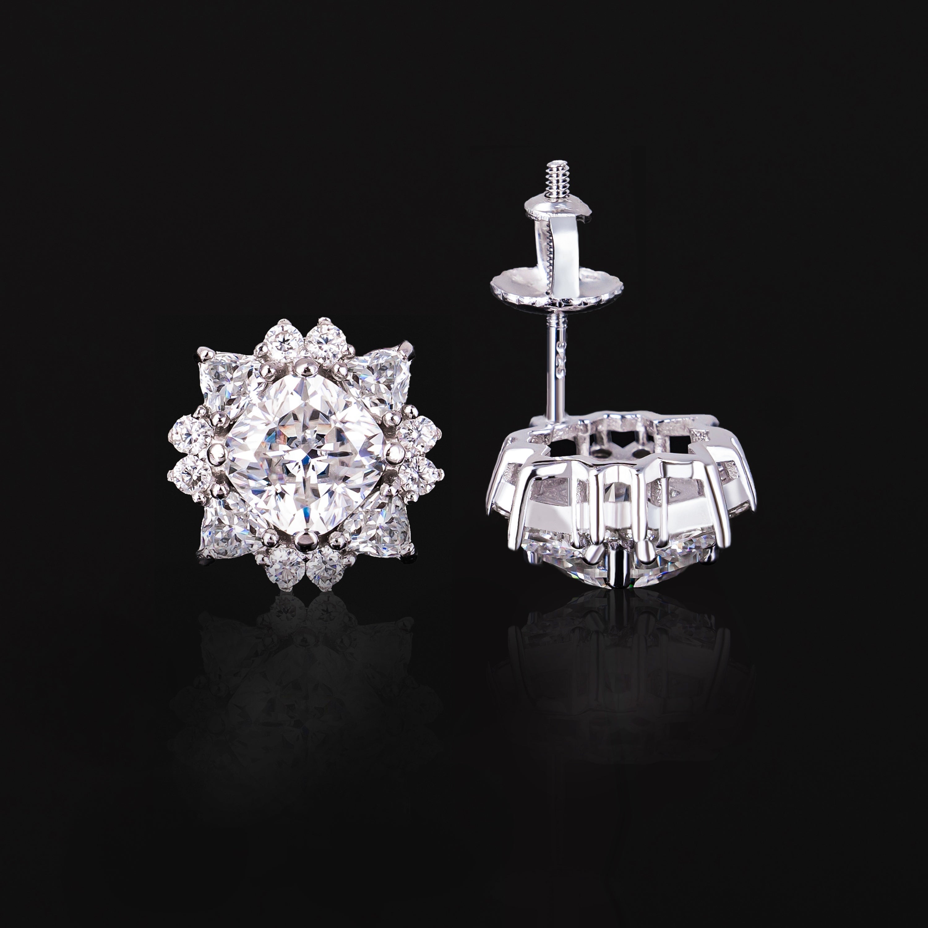 12×12MM Cushion Cut Moissanite Stud Earrings VVS Starburst Cluster Screw Back – alternate product view 4