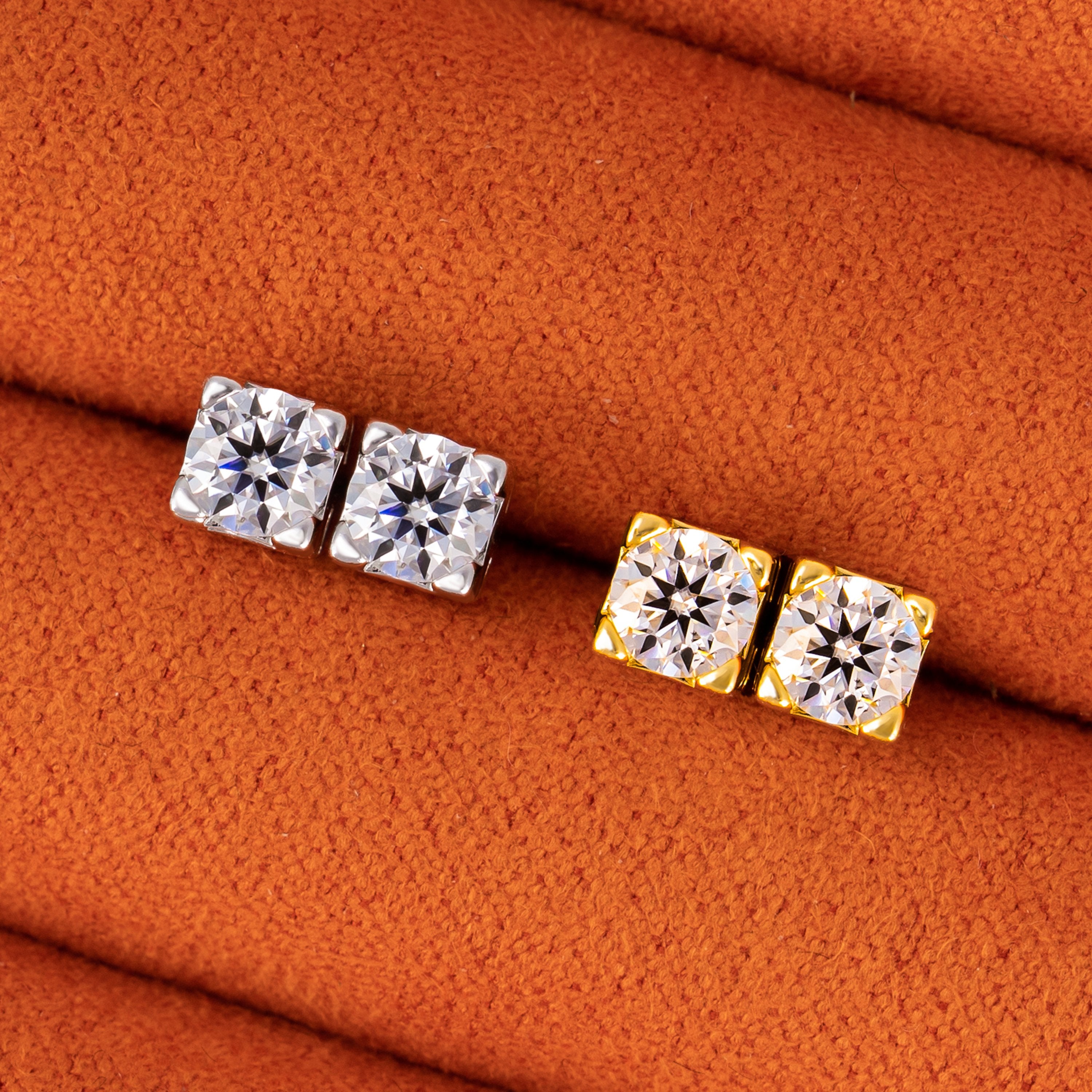 3MM 4MM 5MM 6.5MM Round Moissanite Stud Earrings VVS Square Frame Screw Back – alternate product view 3