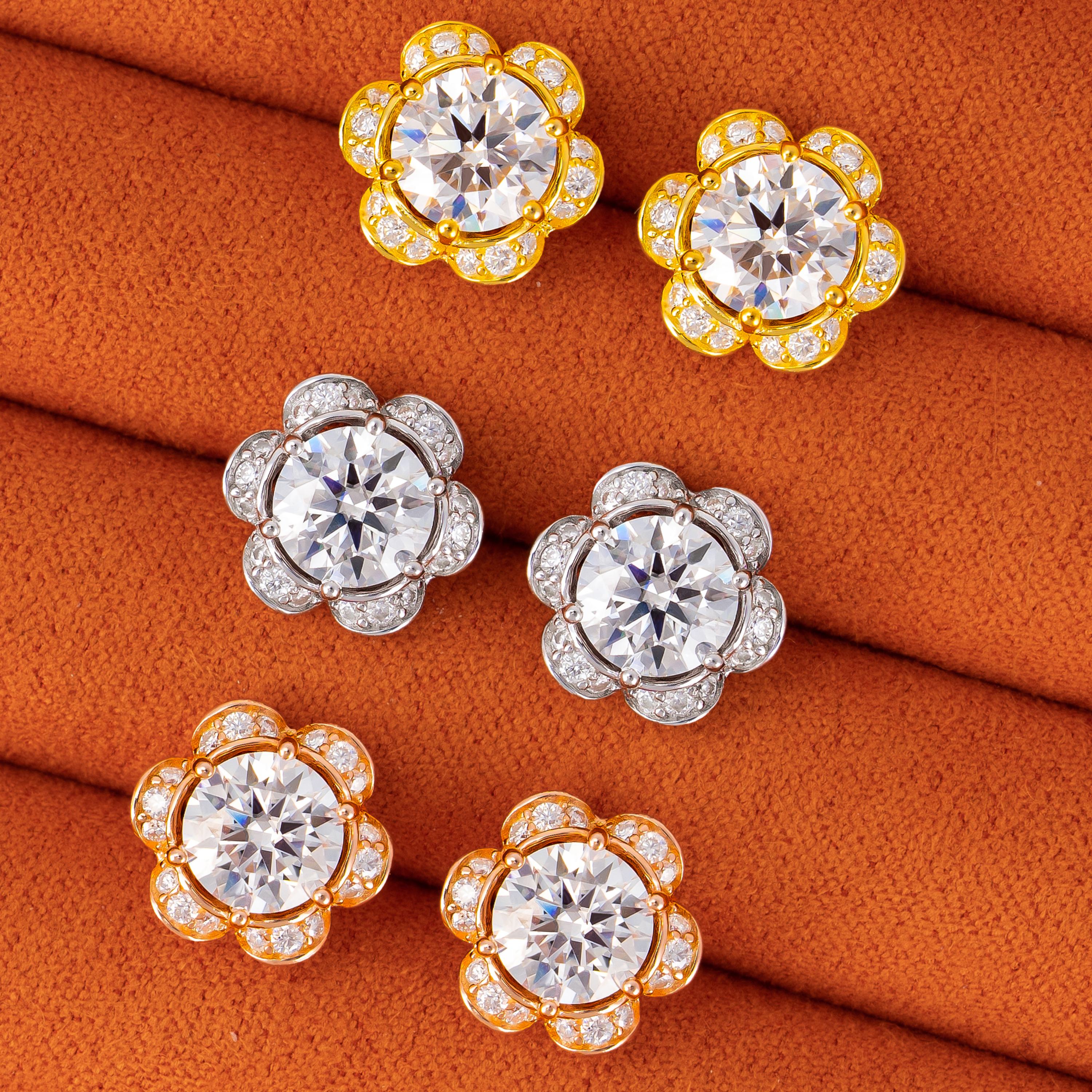10×10.8MM Flower Moissanite Stud Earrings VVS Round Center Petal Pavé Screw Back – alternate product view 3