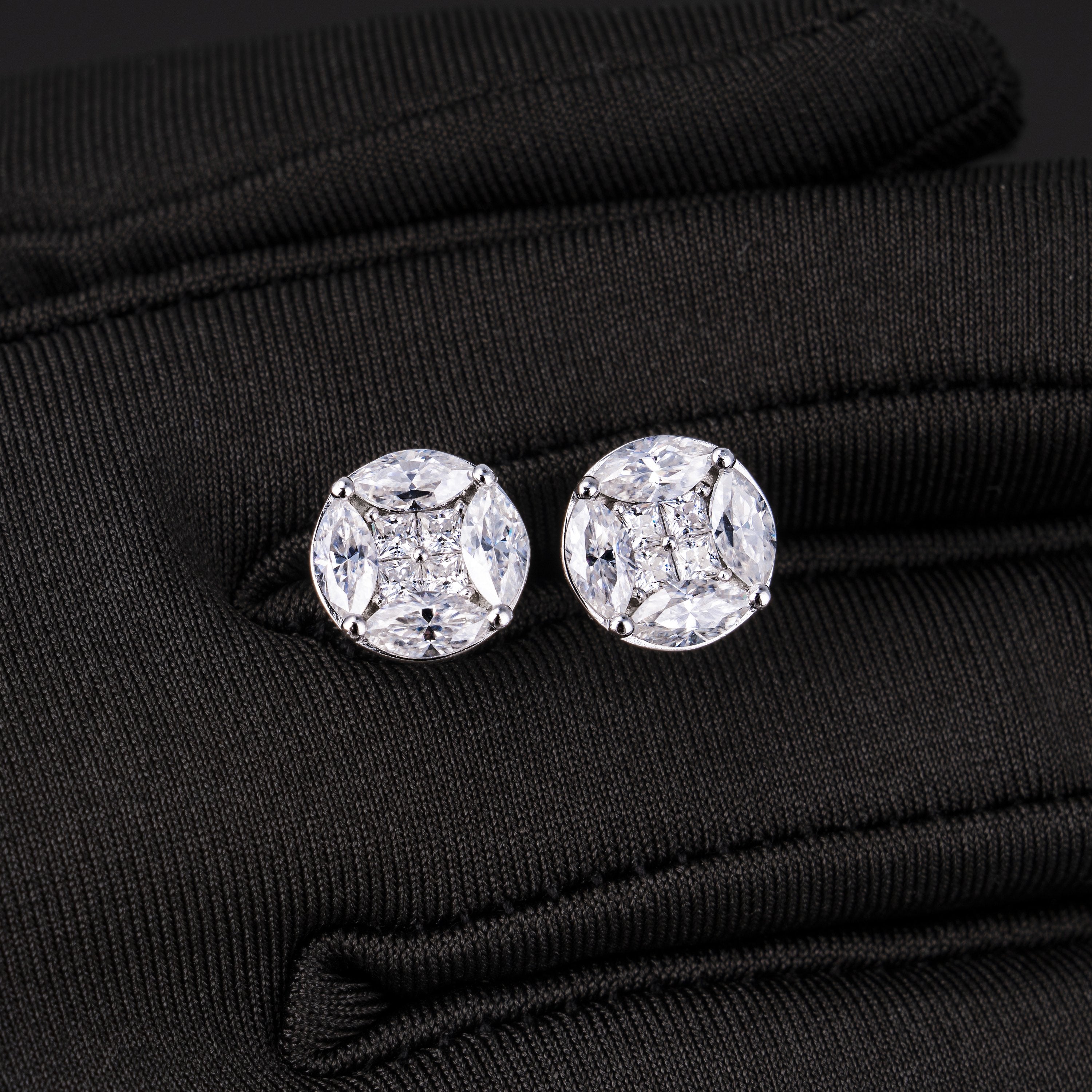 10MM Princess & Marquise Moissanite Stud Earrings VVS Cluster Round Design Screw Back – alternate product view 6