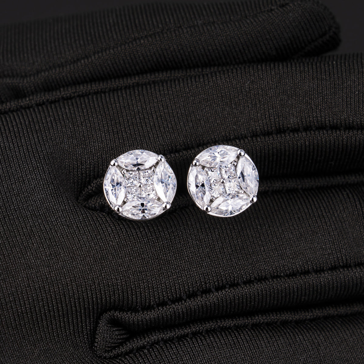 10MM Princess & Marquise Moissanite Stud Earrings VVS Cluster Round Design Screw Back – alternate product view 6