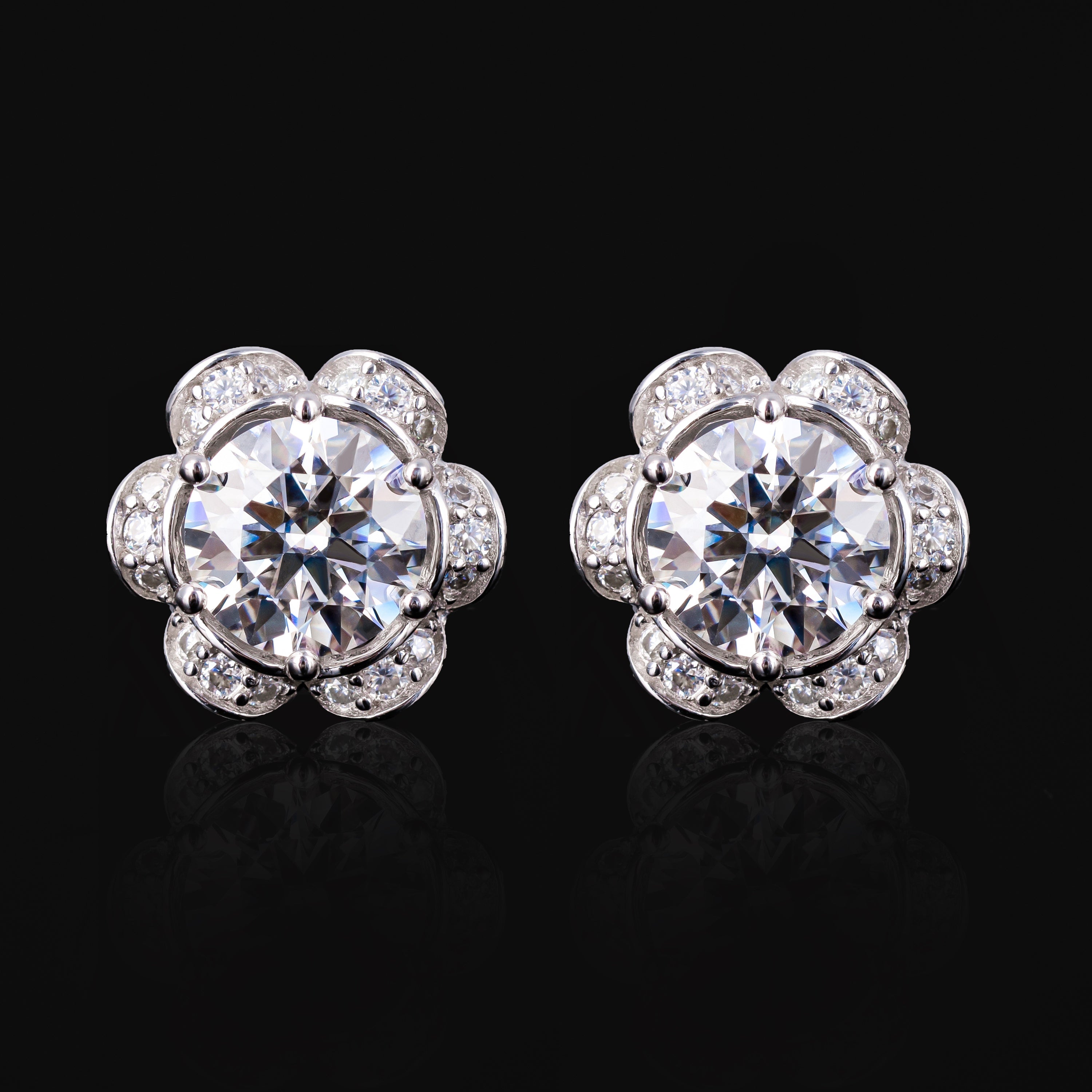 10×10.8MM Flower Moissanite Stud Earrings VVS Round Center Petal Pavé Screw Back – alternate product view 4
