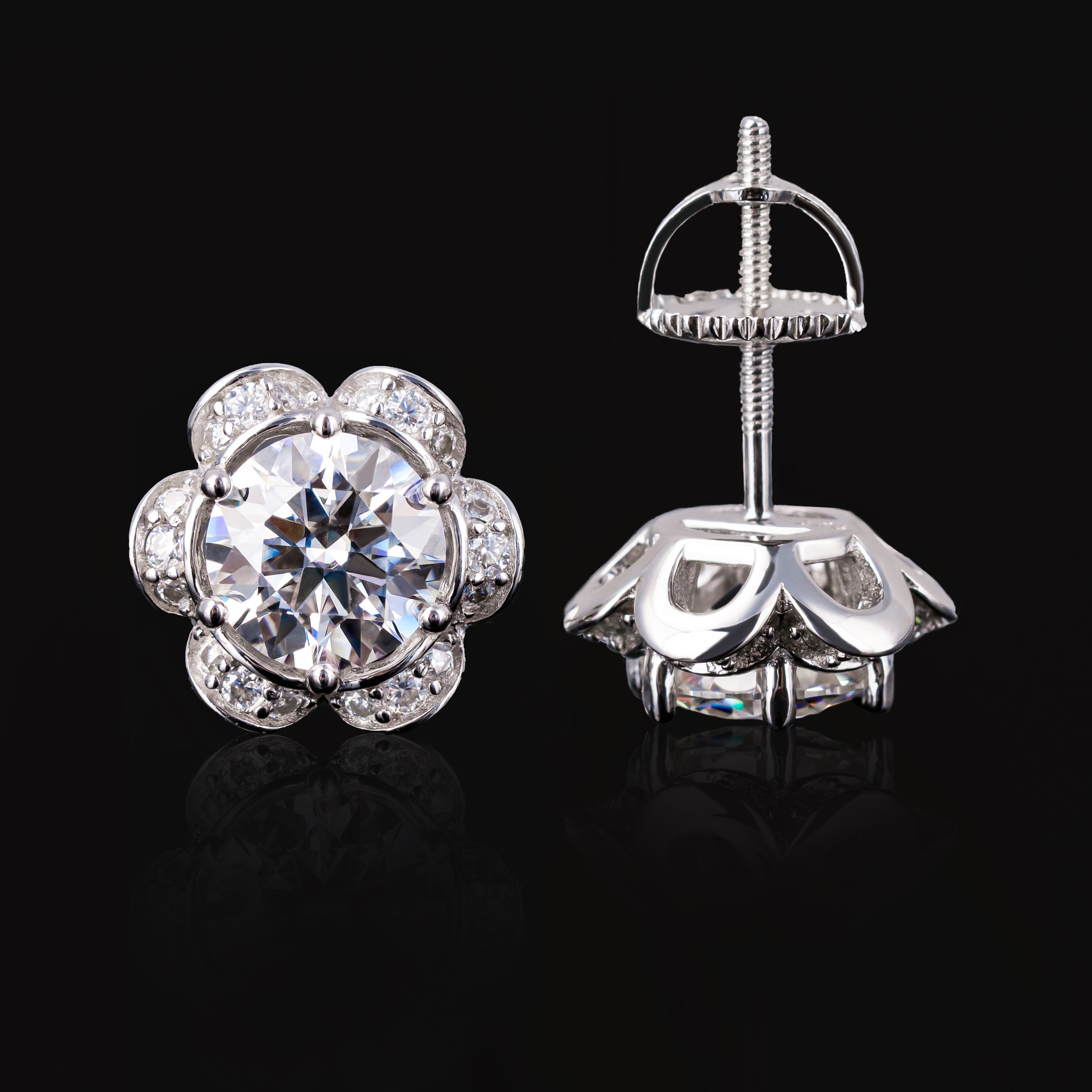 10×10.8MM Flower Moissanite Stud Earrings VVS Round Center Petal Pavé Screw Back – alternate product view 5
