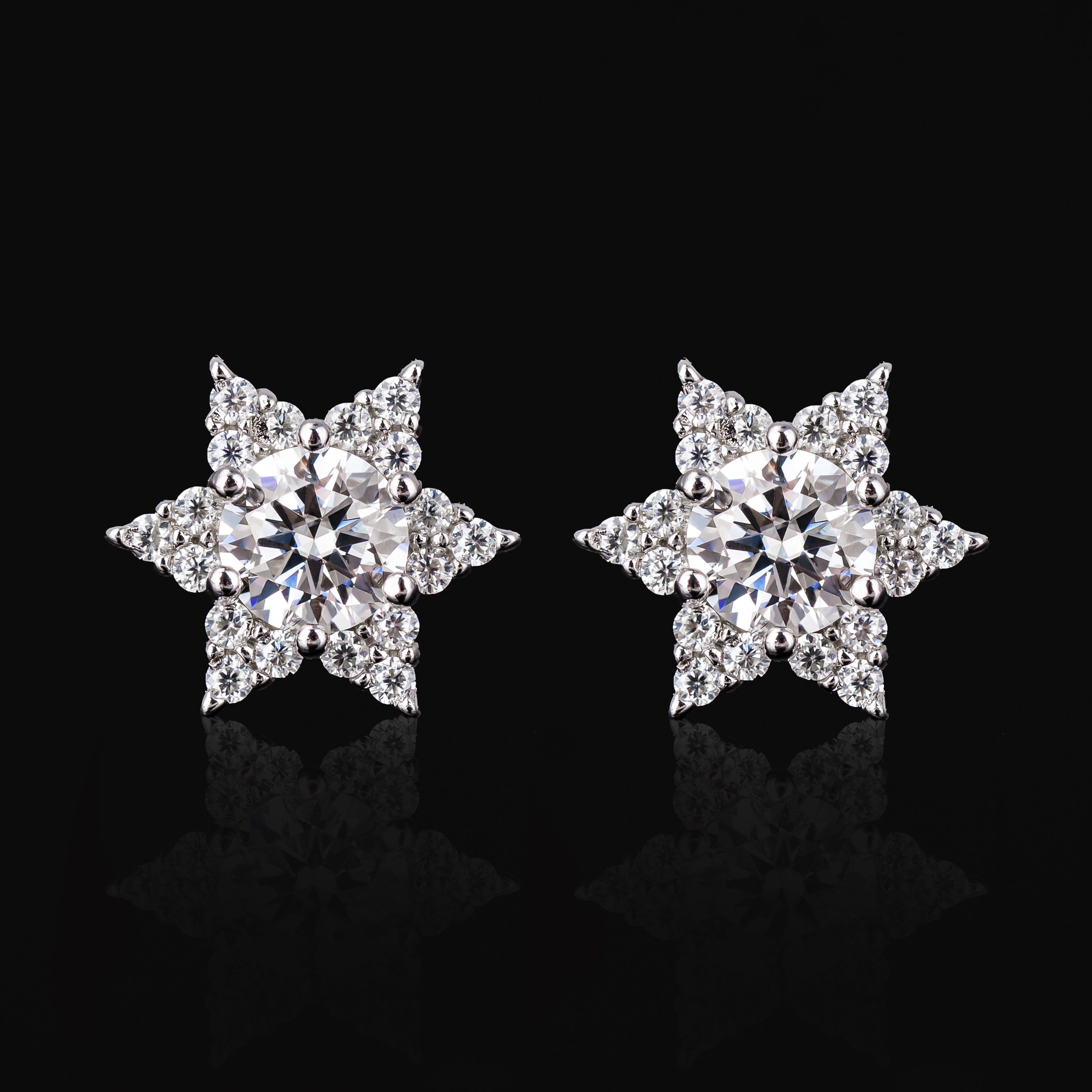 7.7×8.7MM Star Moissanite Stud Earrings VVS Round Center Cluster Screw Back – alternate product view 4