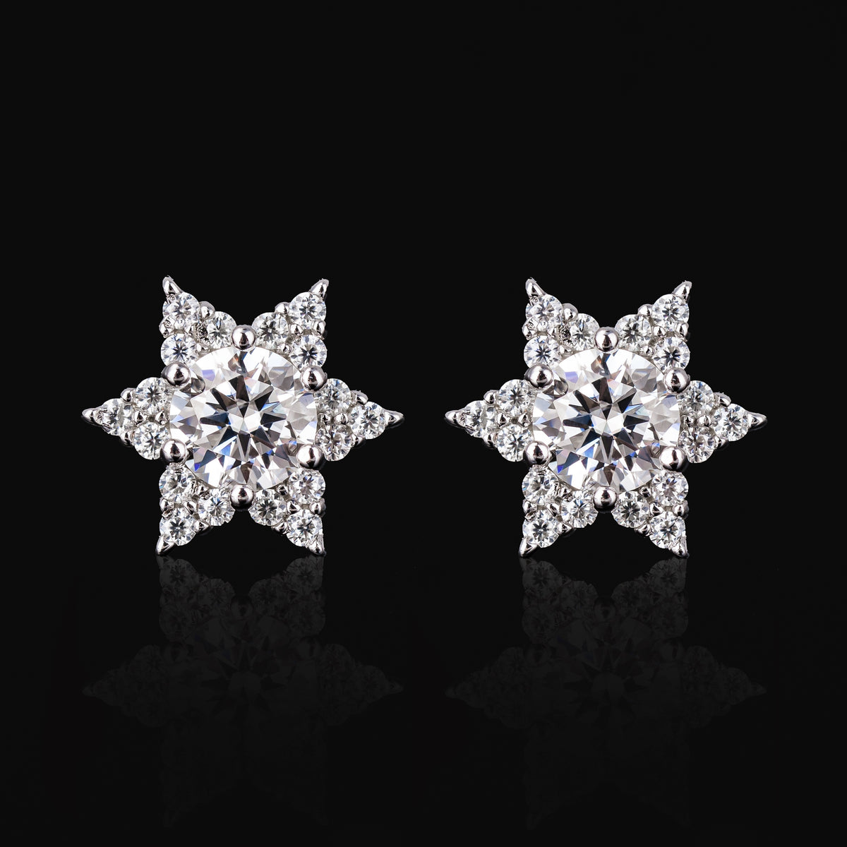 7.7×8.7MM Star Moissanite Stud Earrings VVS Round Center Cluster Screw Back – alternate product view 4