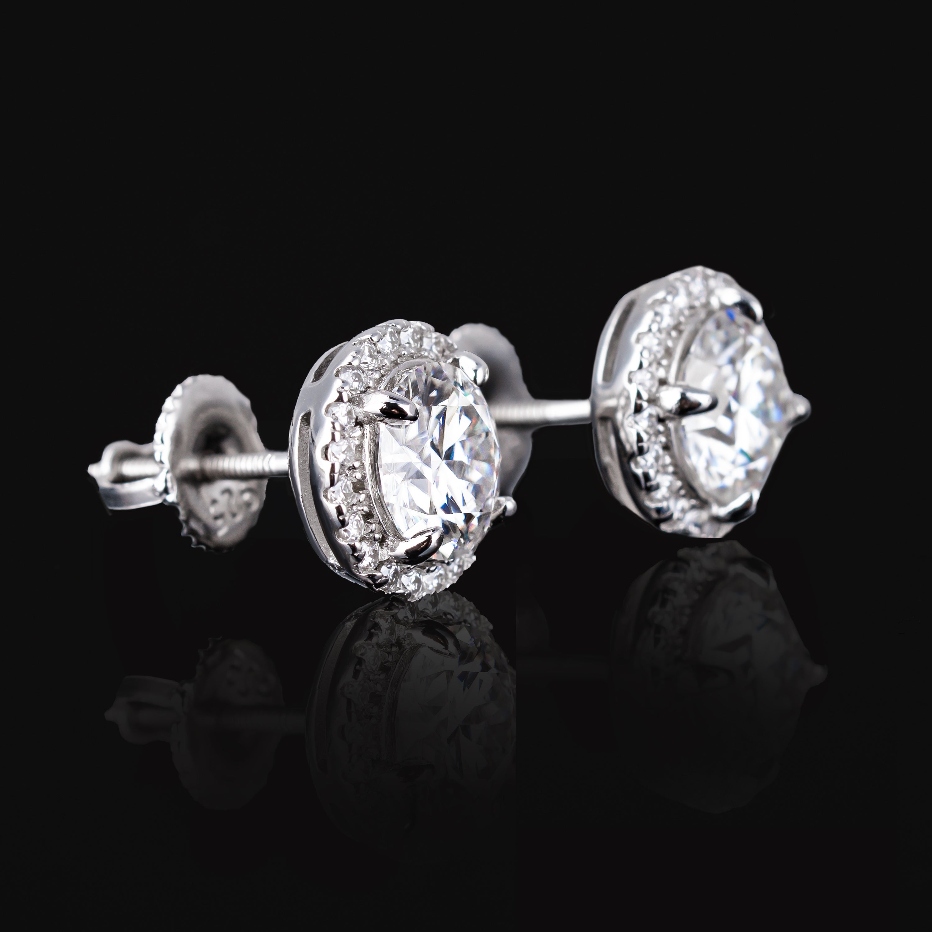 9MM Round Center Moissanite Stud Earrings VVS Prong Set Halo Screw Back – alternate product view 6