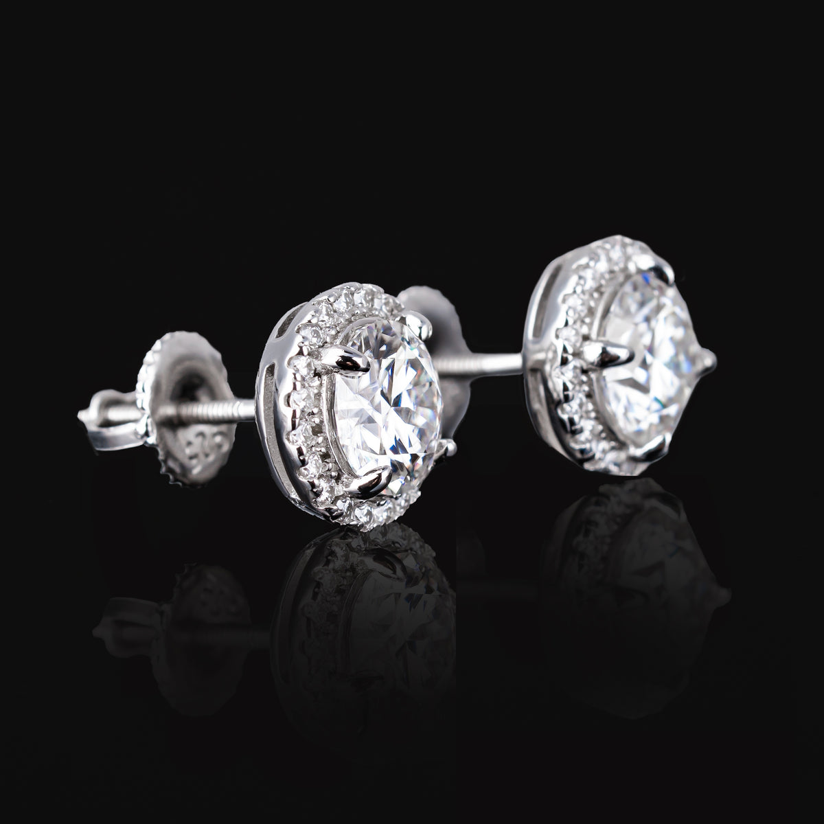 9MM Round Center Moissanite Stud Earrings VVS Prong Set Halo Screw Back – alternate product view 6