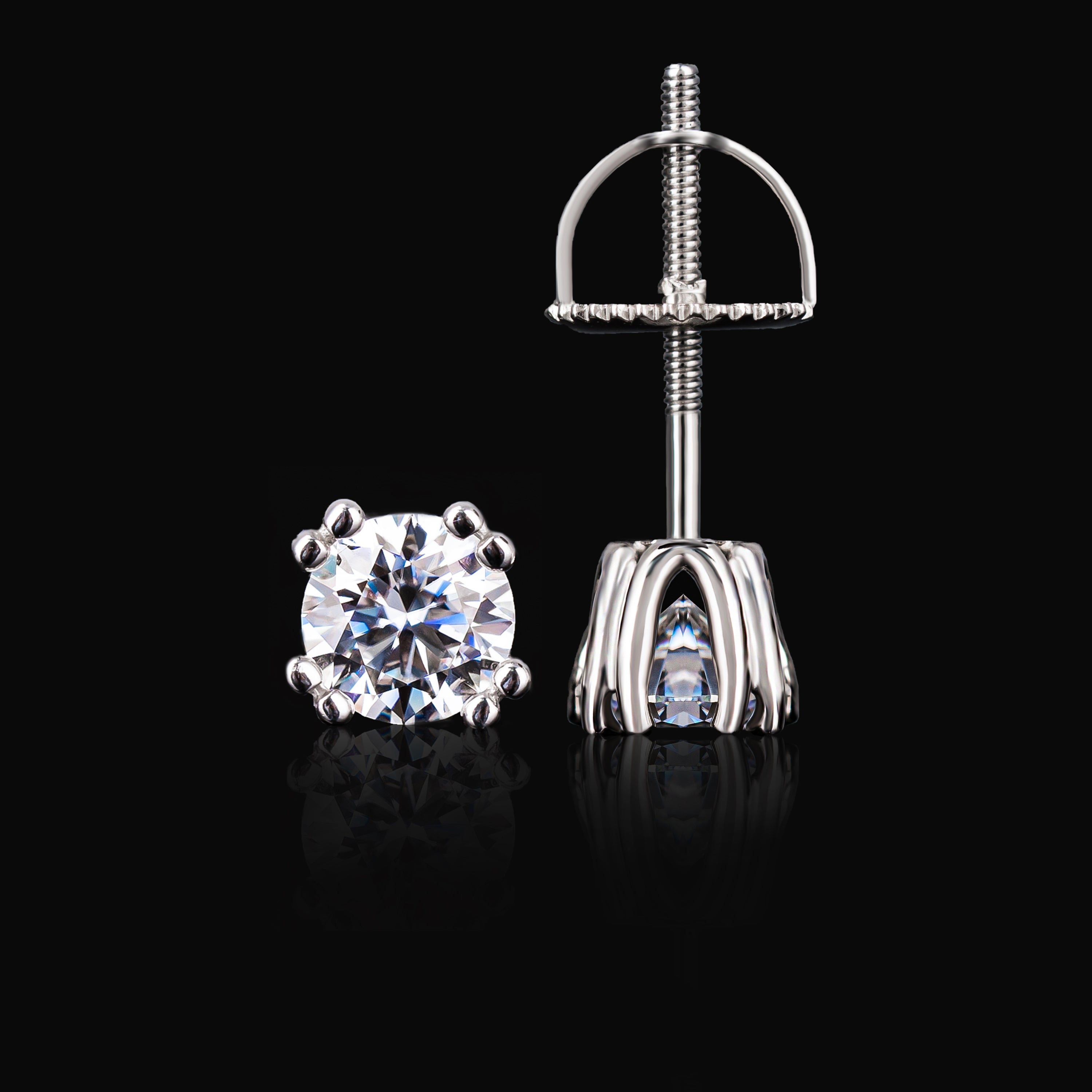 5MM Round Moissanite Stud Earrings VVS 8 Prong Cathedral Setting Screw Back – alternate product view 5