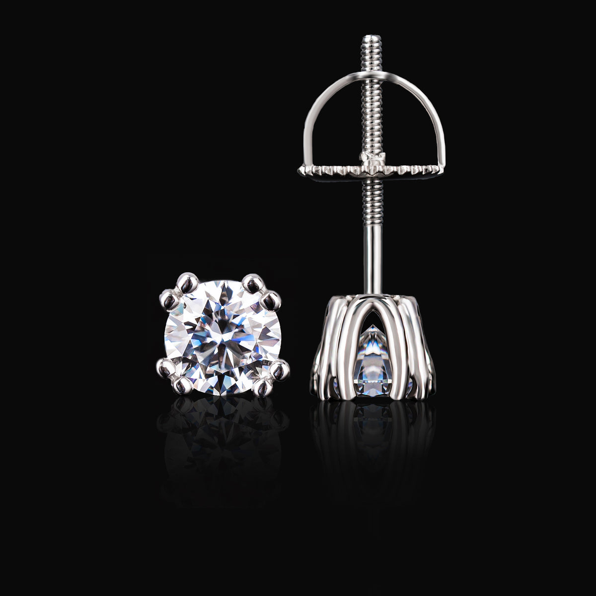 5MM Round Moissanite Stud Earrings VVS 8 Prong Cathedral Setting Screw Back – alternate product view 5